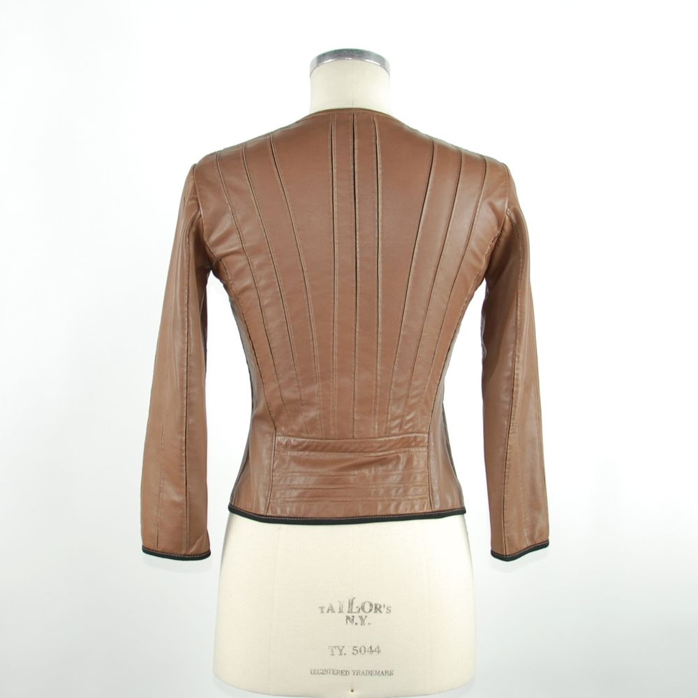 Emilio Romanelli Chic Brown Leather Jacket with Slim Fit