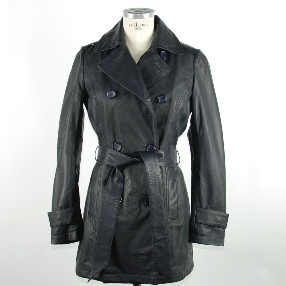 Emilio Romanelli Trench chic en cuir bleu avec ceinture