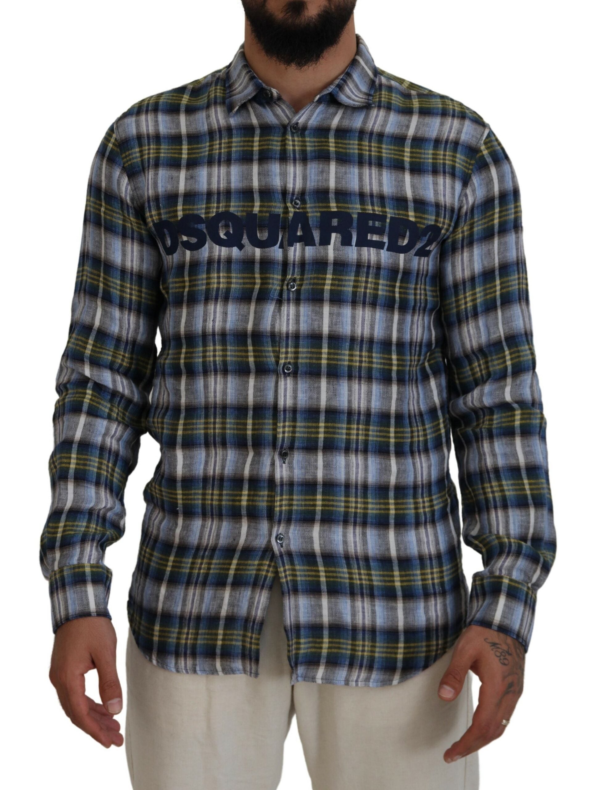 Dsquared² Multicolor Checkered Casual Men Long Sleeves Shirt