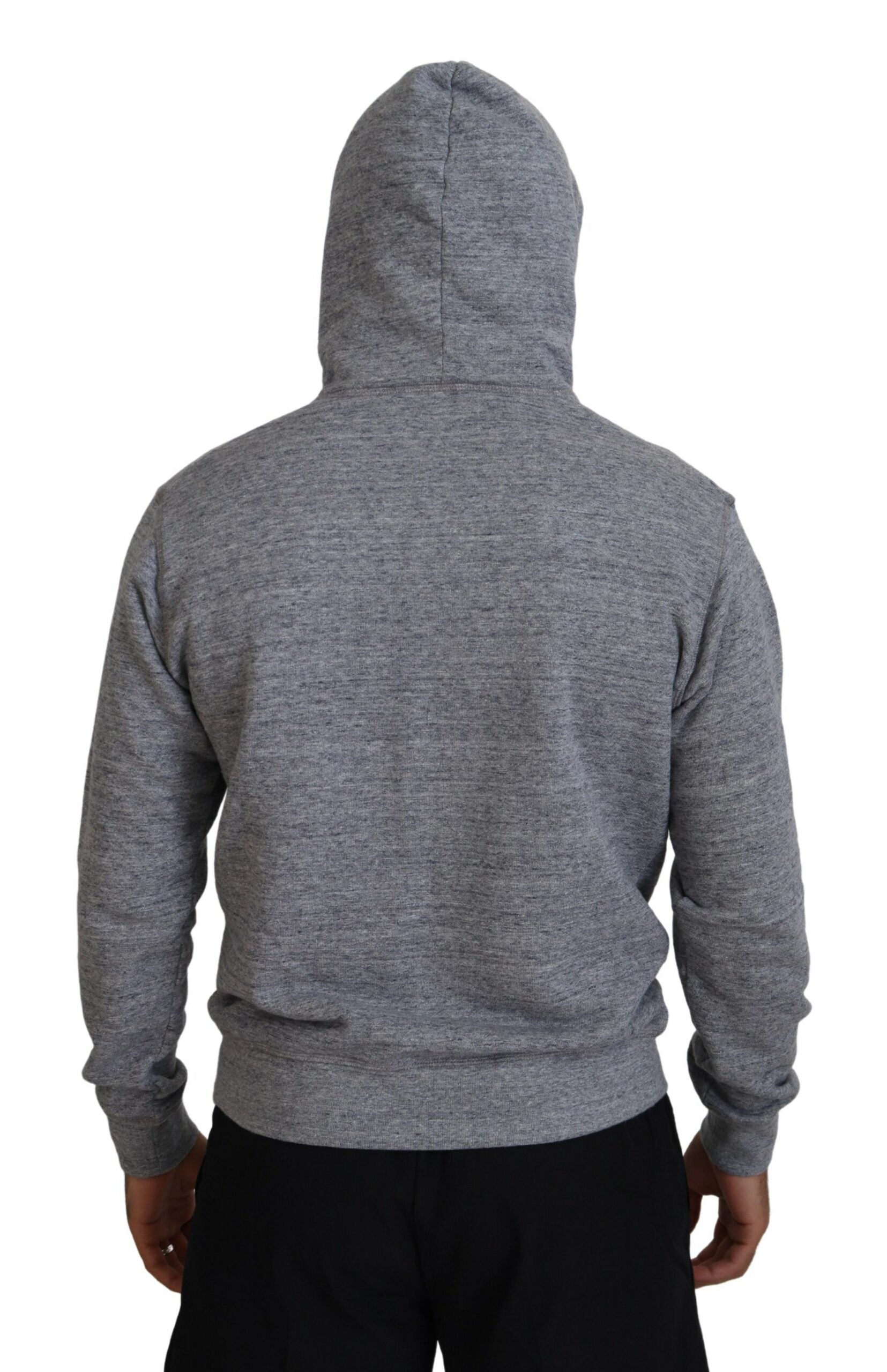 Dsquared² Gray Cotton Hooded Logo Print Men Pullover Sweater