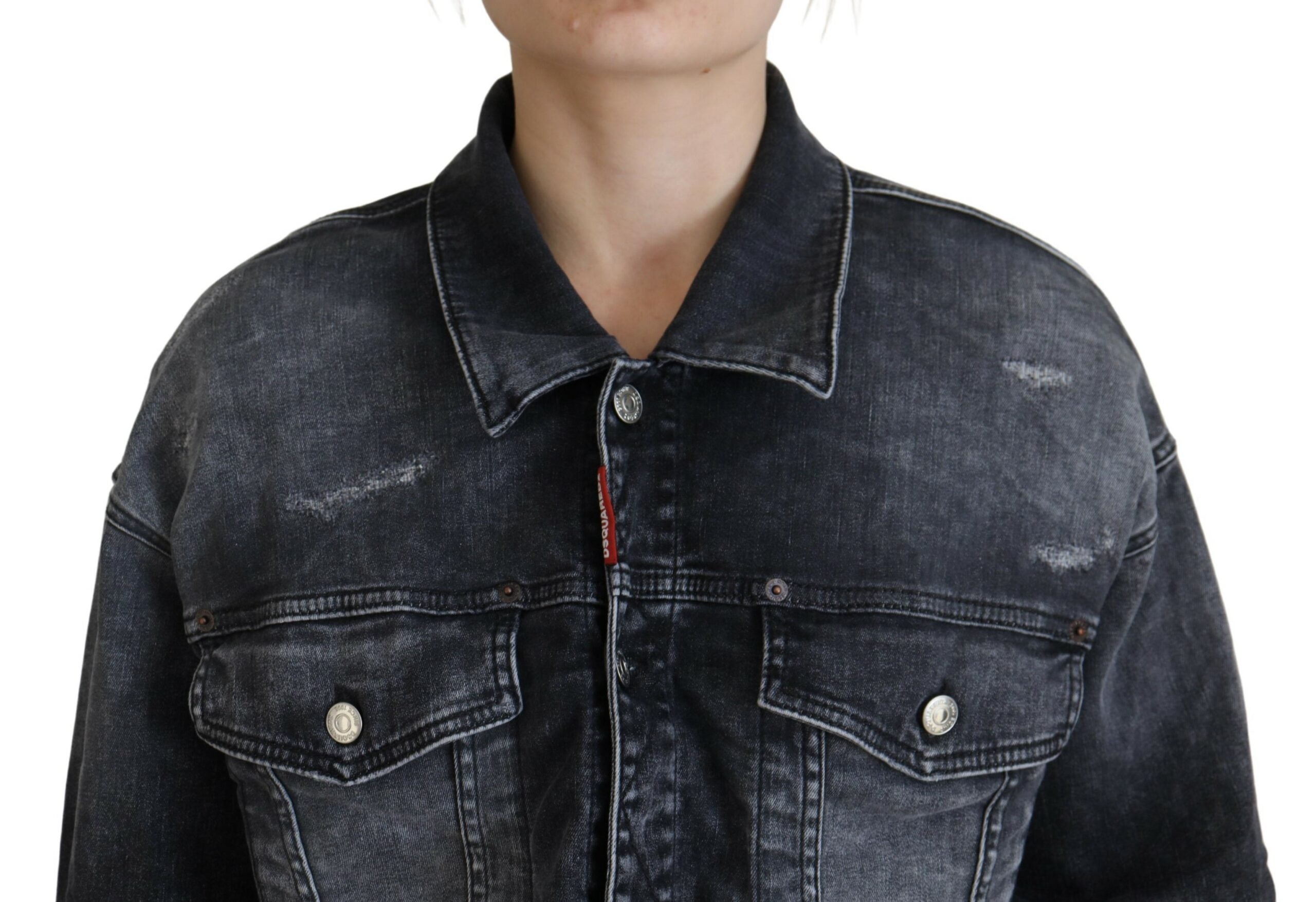 Dsquared² Gray Washed Cotton Cropped Denim Jacket