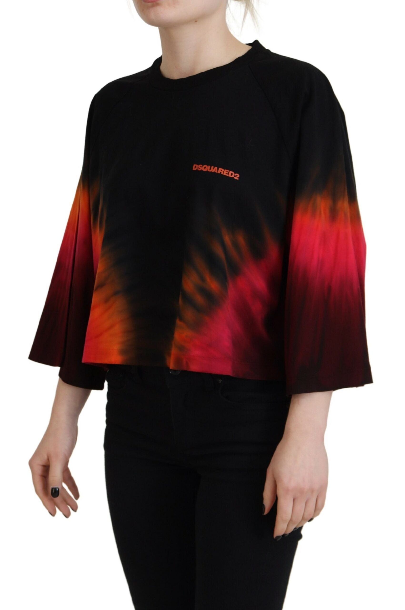 Dsquared² Black Cotton Tie Dye Crew Neck Casual Top