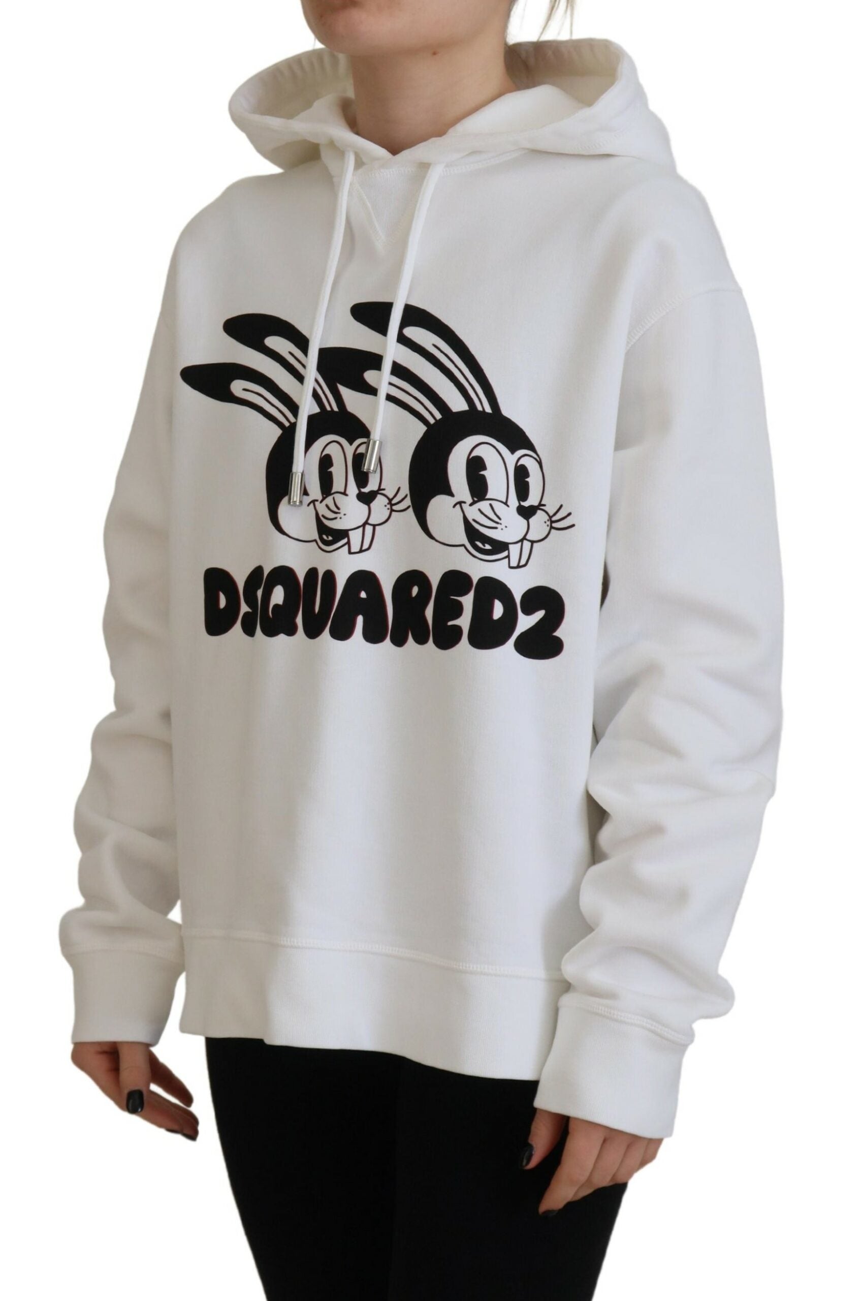 Dsquared² White Logo Animals Print Hooded Long Sleeve Sweater