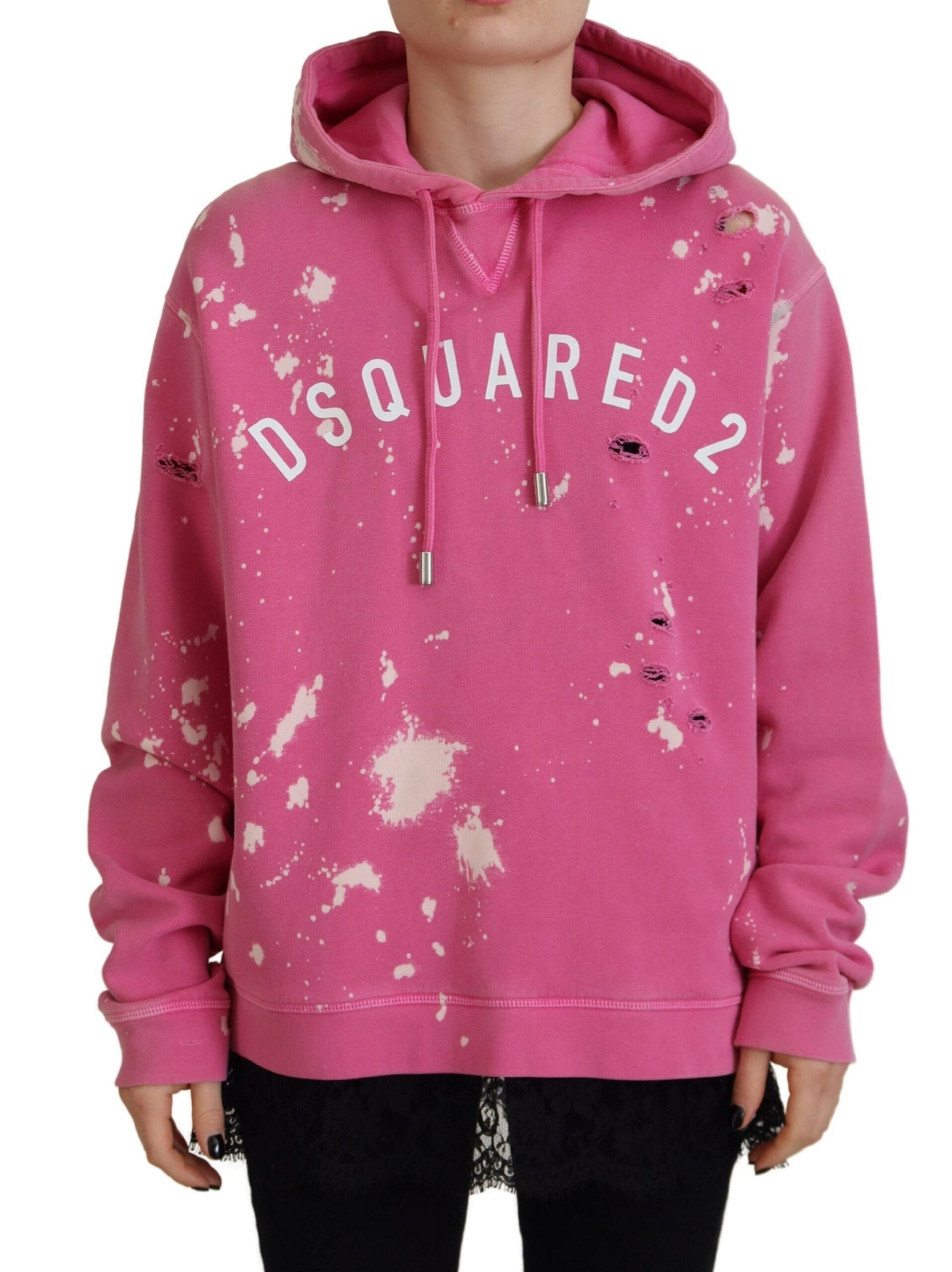 Dsquared² Pink Logo Print Cotton Hoodie Sweatshirt Sweater