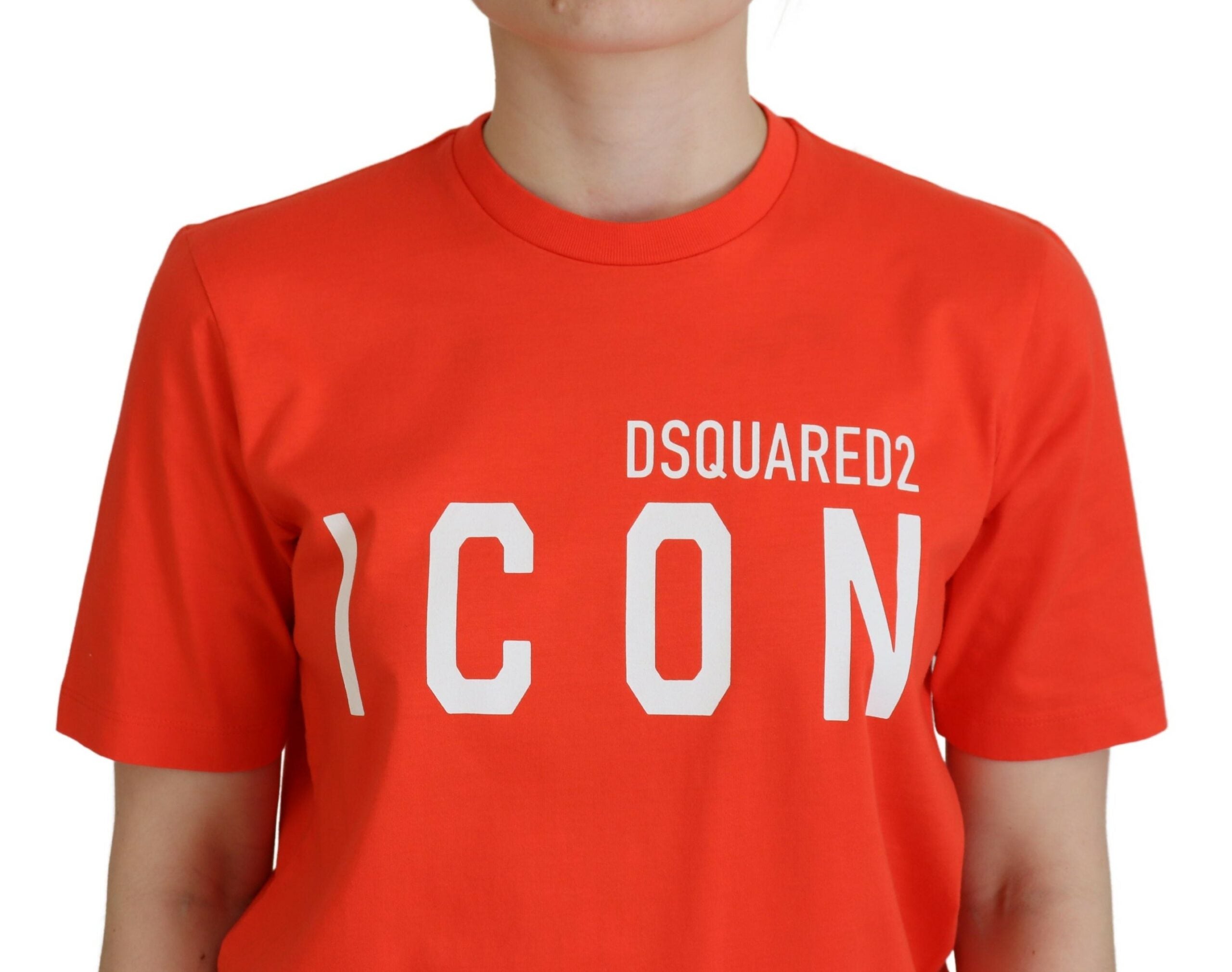 Dsquared² Orange Cotton Shiny Icon East Tee Crewneck T-shirt