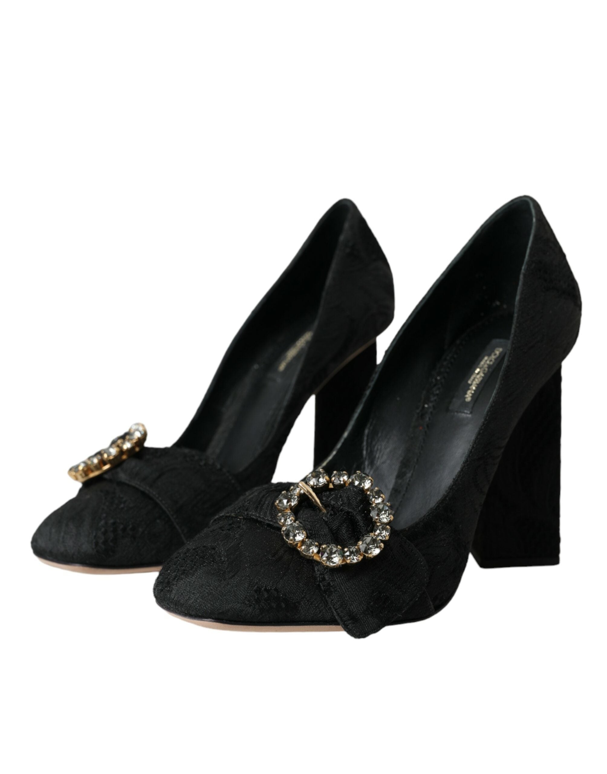 Dolce & Gabbana Black Brocade Crystals Heels Pumps Shoes