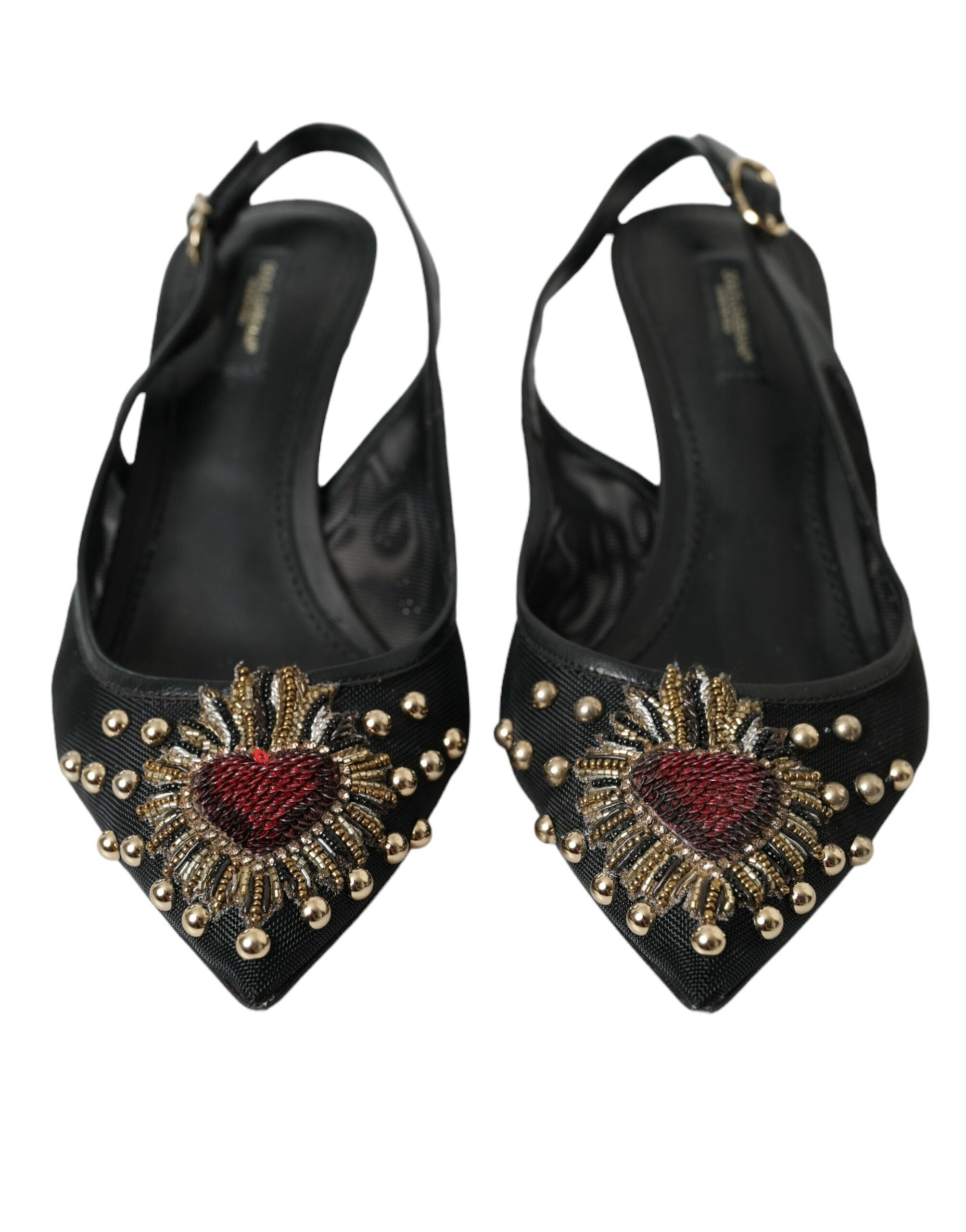 Dolce & Gabbana Black Mesh Embellished Heel Slingbacks Shoes