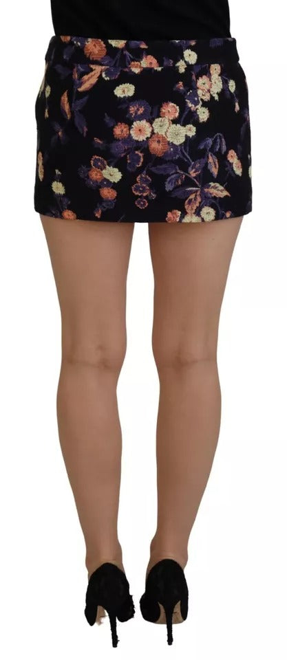 Dsquared² Black Floral Embroidery Mid Waist A-line Mini Skirt