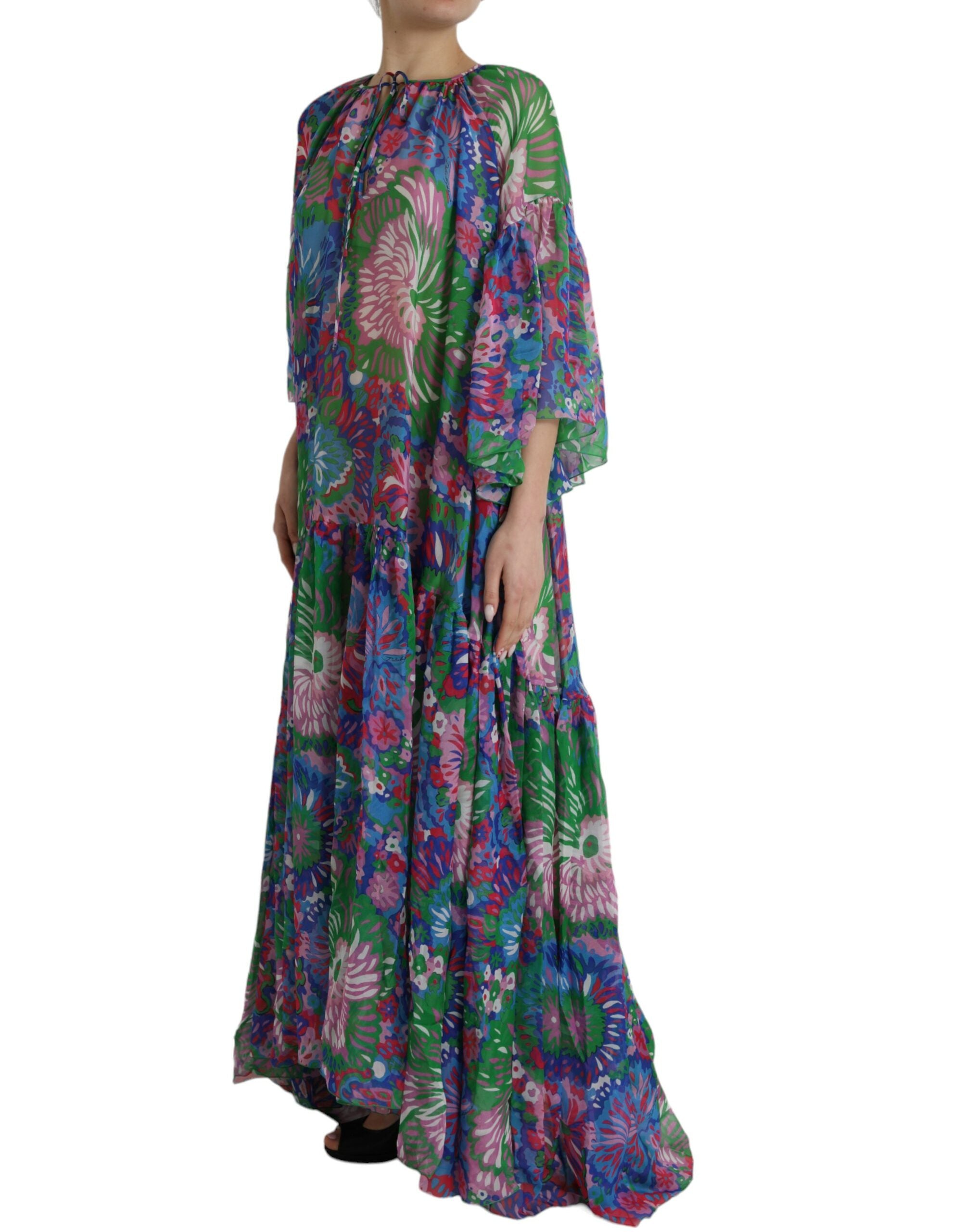 Dolce & Gabbana Multicolor Floral Silk Kaftan Maxi Dress