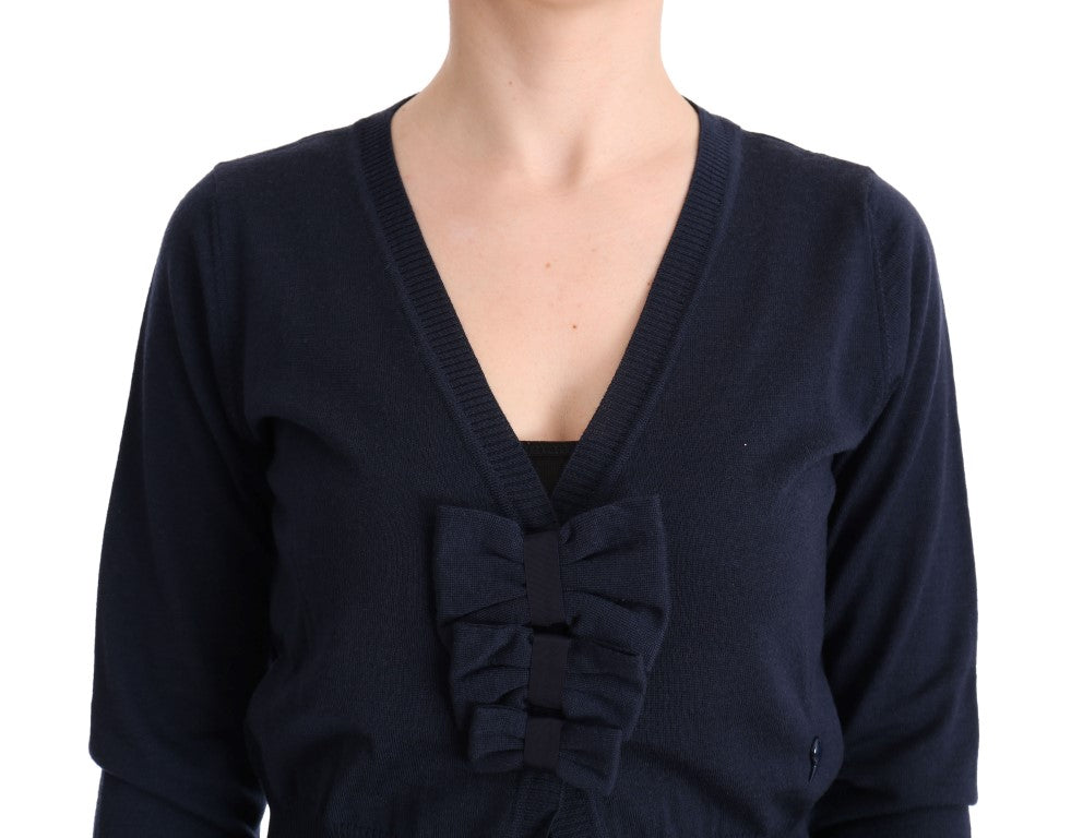 MARGHI LO' Élégant Cardigan en Laine Bleu