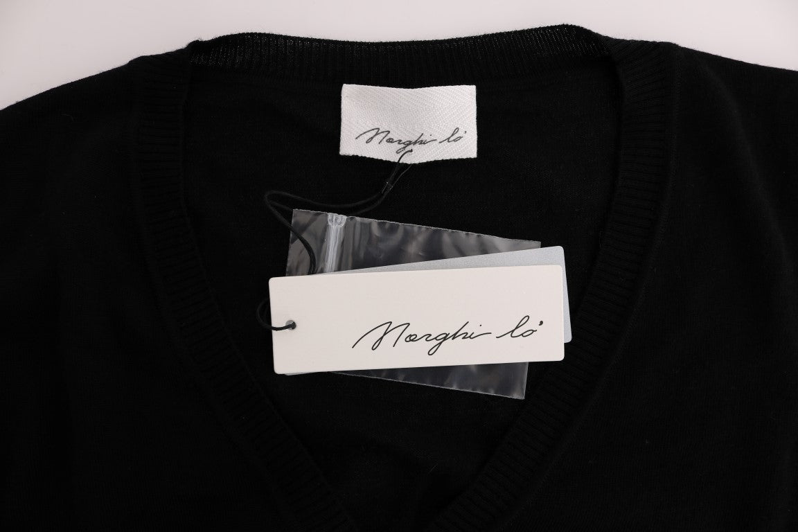 MARGHI LO' Élégant pull cardigan en laine noire