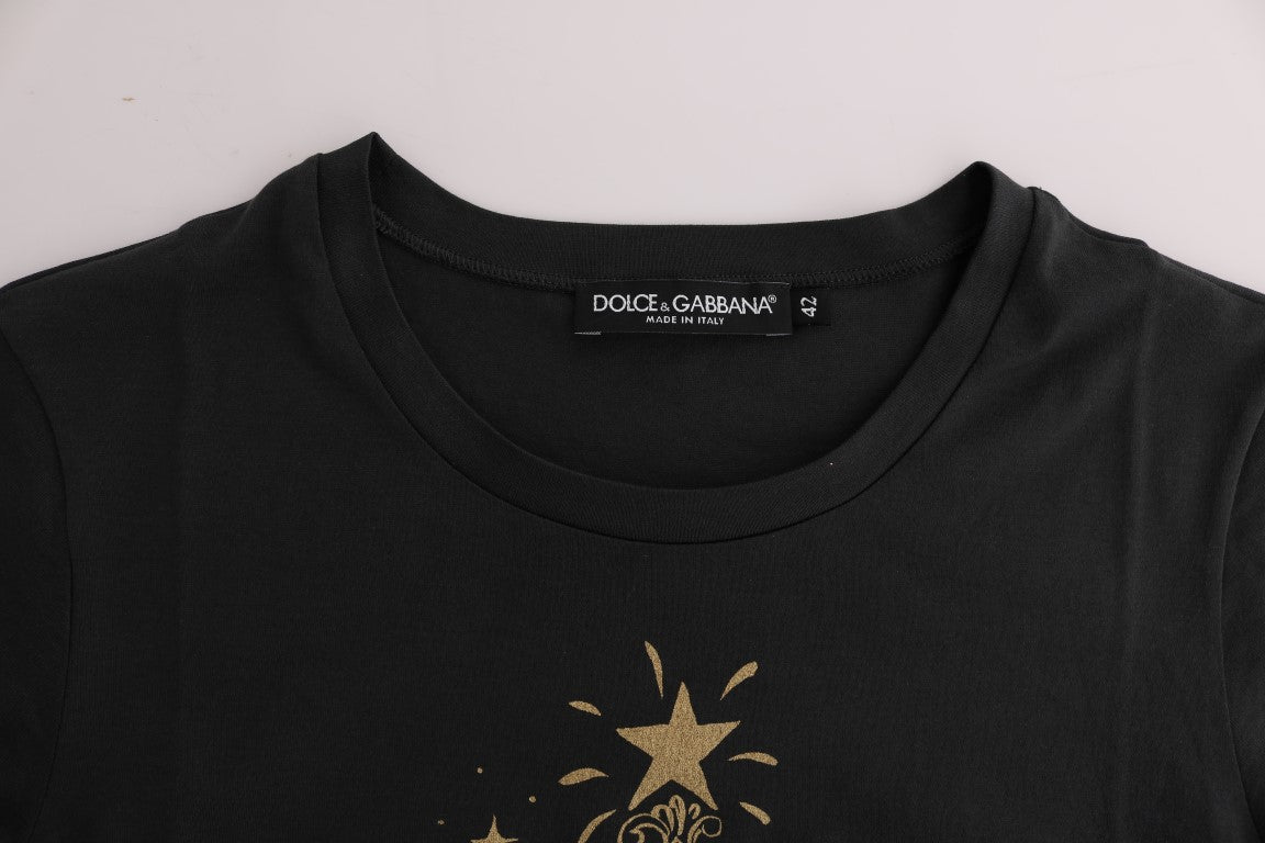 Dolce &amp; Gabbana T-shirt élégant en coton gris avec imprimé exclusif