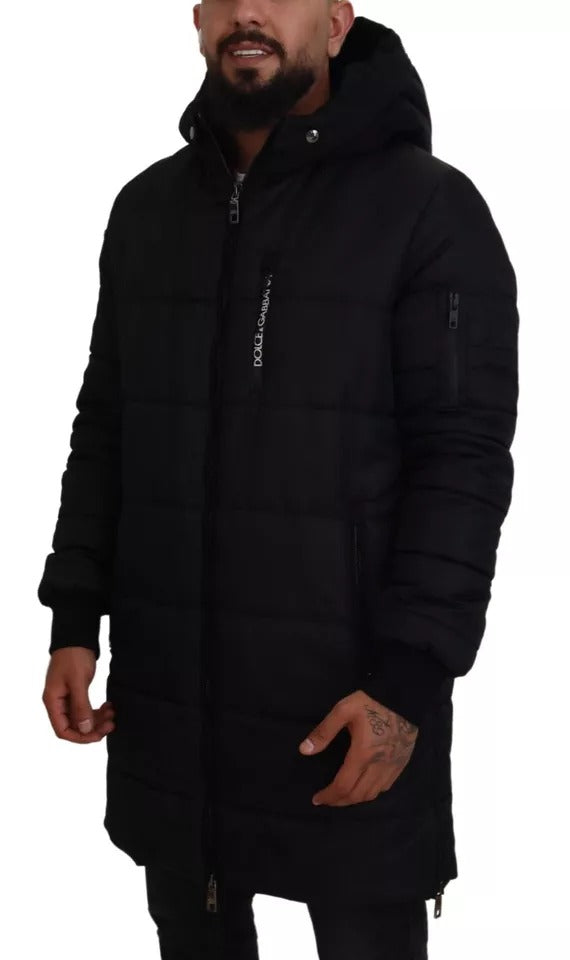 Dolce & Gabbana Black Nylon Hooded Parka Coat Winter Jacket