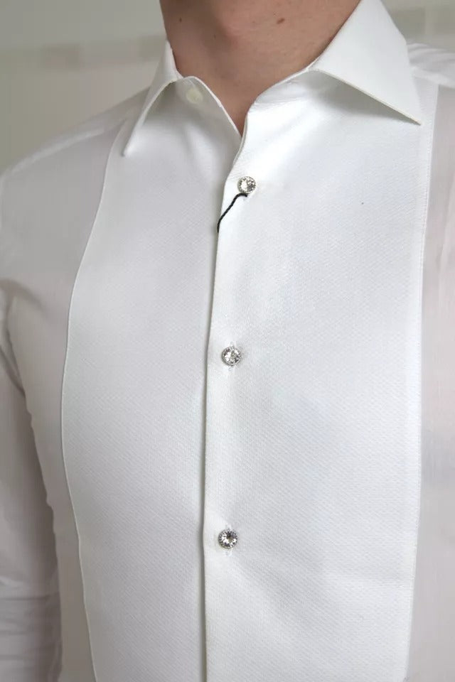 Dolce & Gabbana White Bib Cotton Poplin Men Formal GOLD Shirt