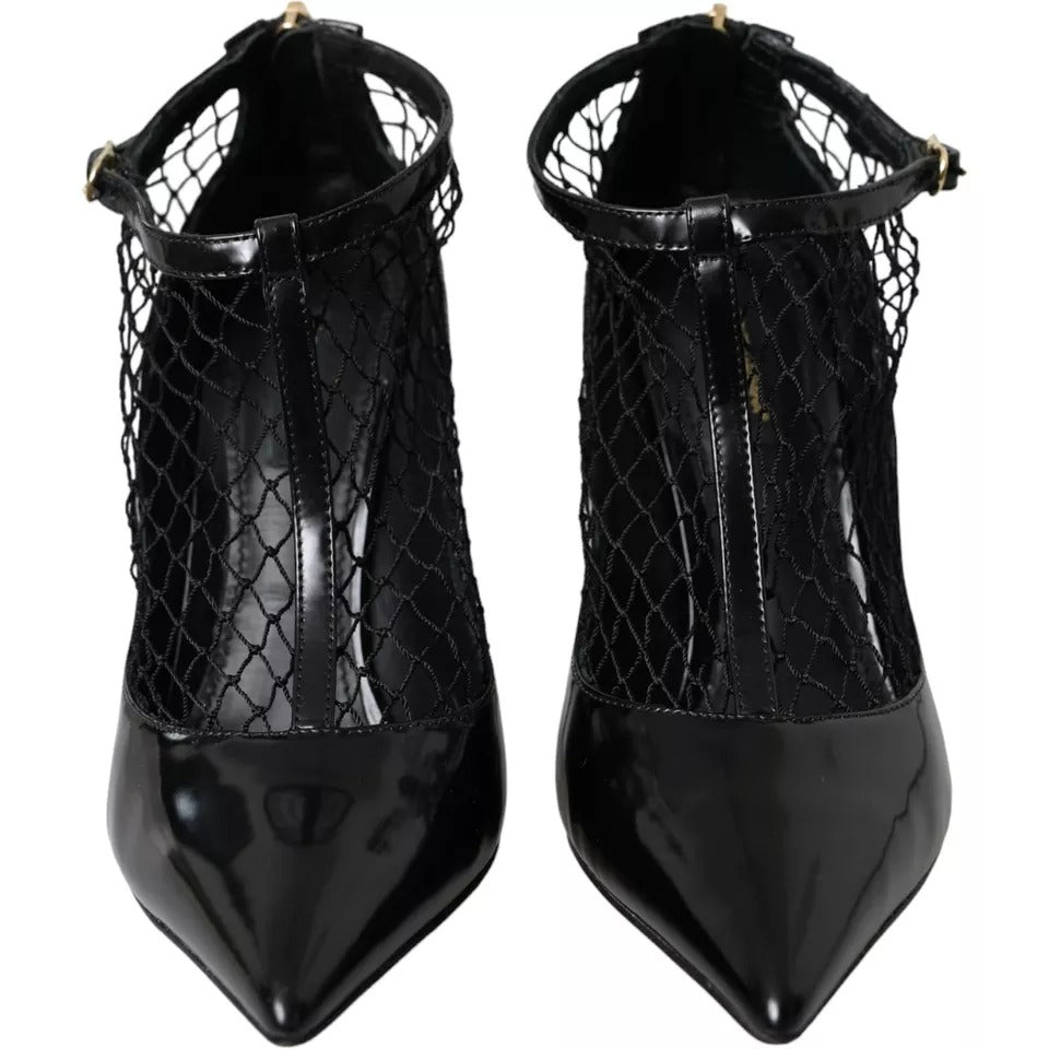 Dolce & Gabbana Black Mesh Patent Leather Heels Pumps Shoes