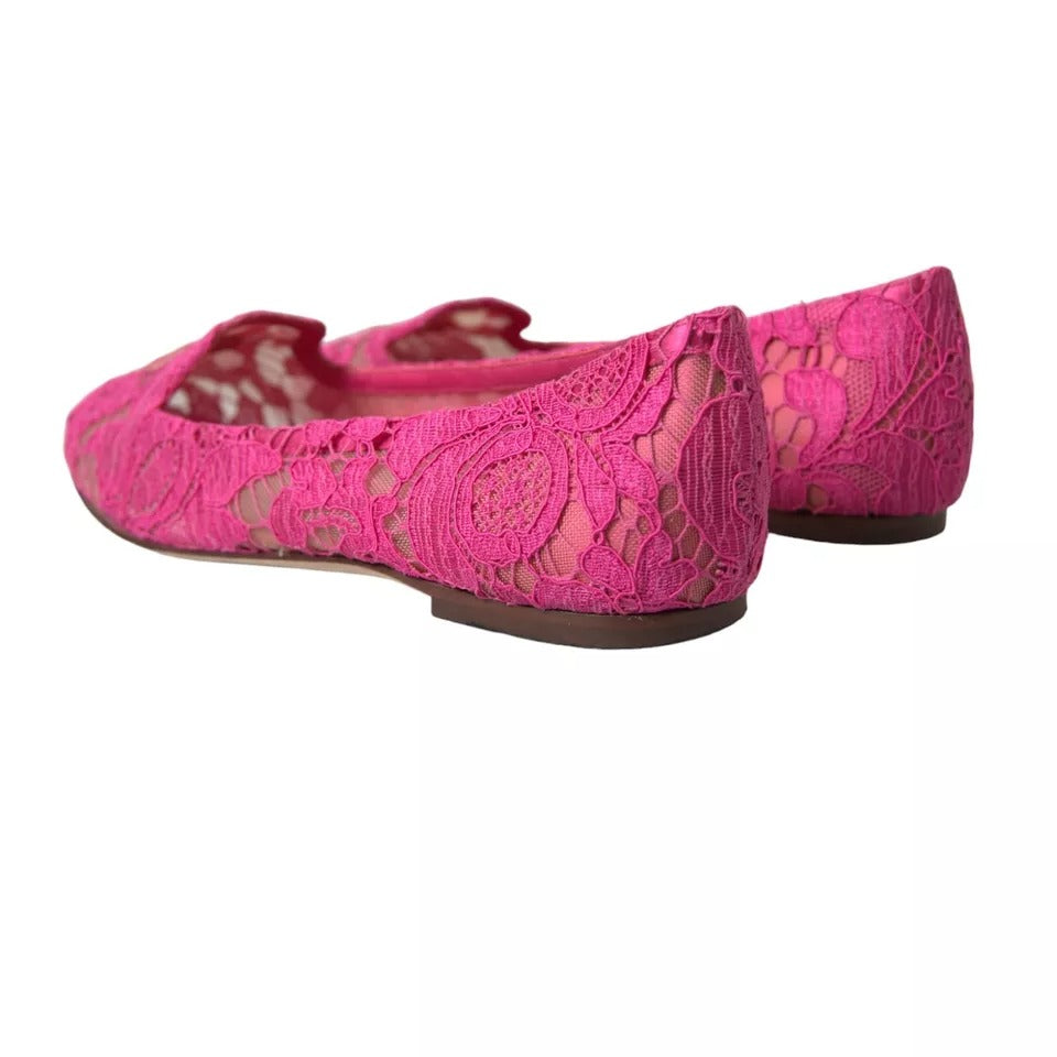 Dolce & Gabbana Pink Taormina Lace Slip On Flats Shoes