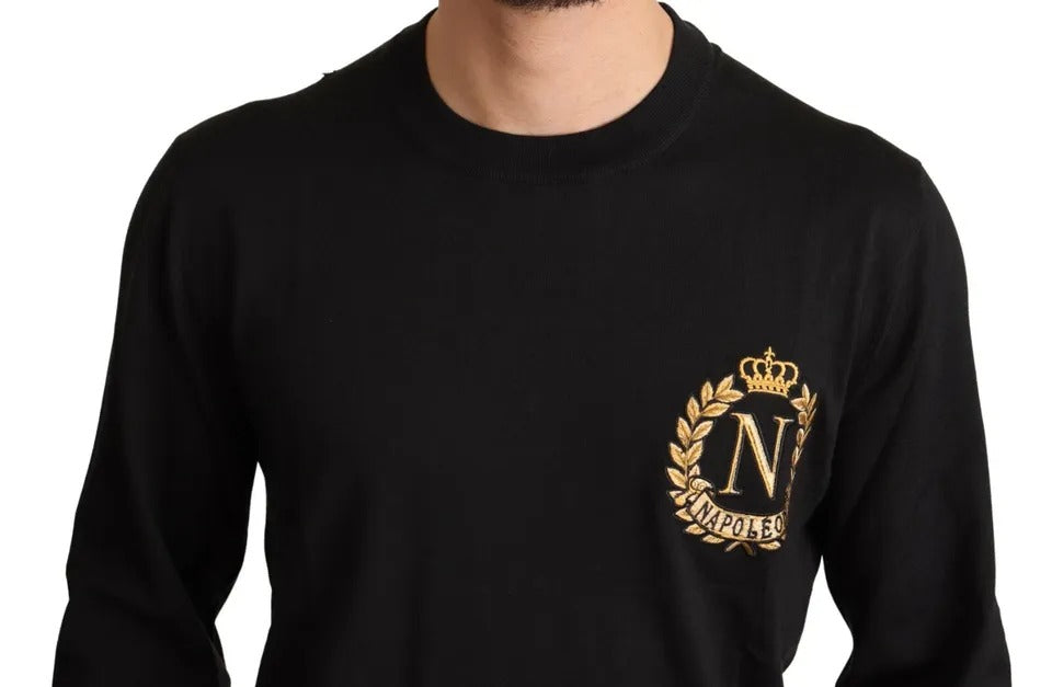 Dolce & Gabbana Black Wool Silk Napoleon Gold Sweater