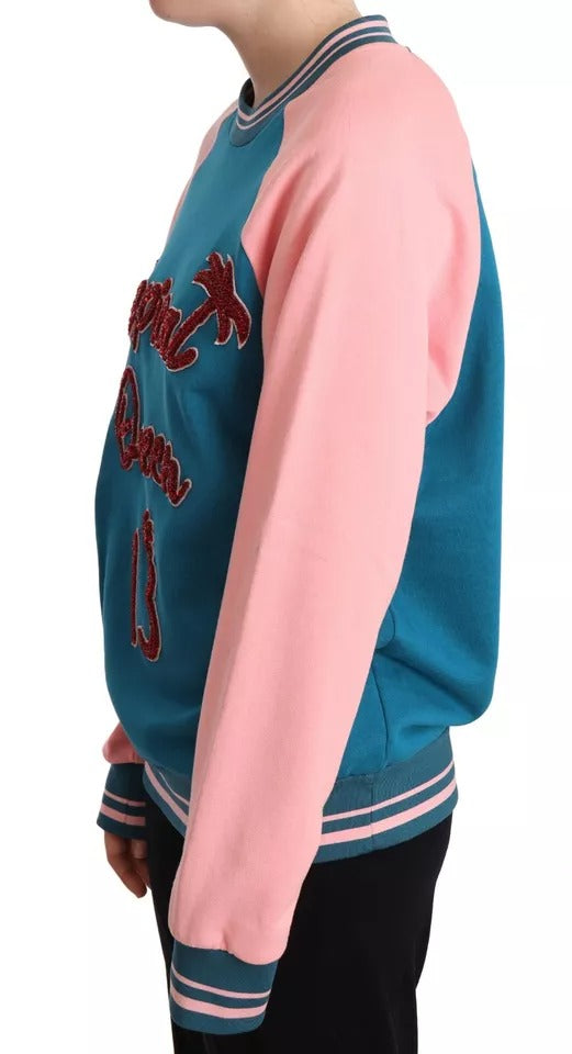 Dolce & Gabbana Blue Pink Tropical Queen Pullover Sweater