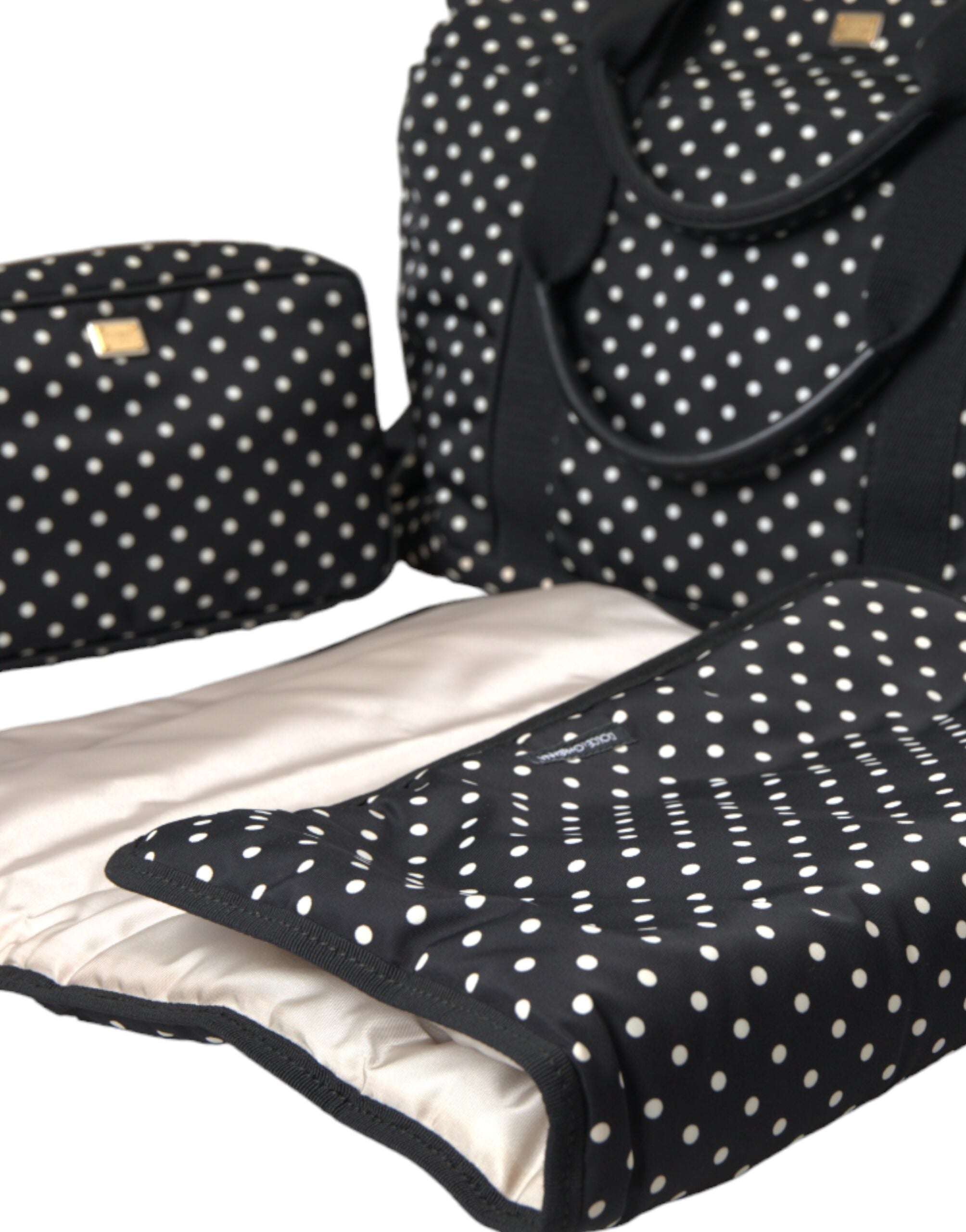 Dolce & Gabbana Black Polka Dot Changing Mat Baby Duffle Bag