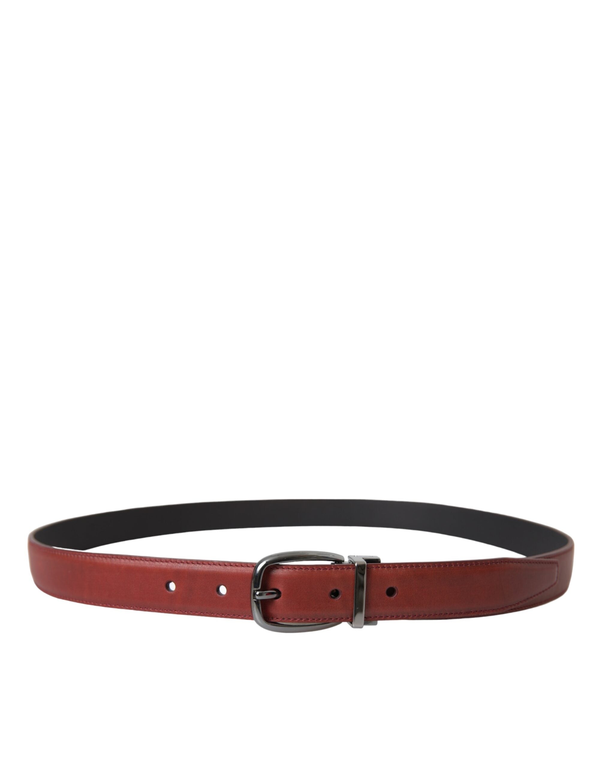 Dolce & Gabbana Brown Leather Silver Metal Buckle Belt Men