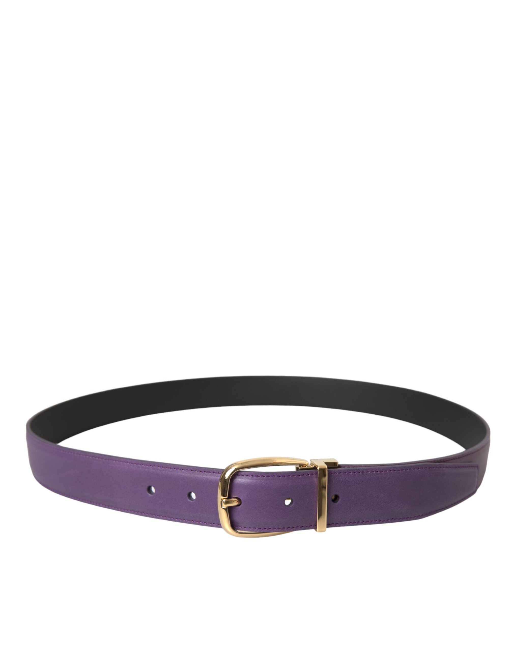 Dolce & Gabbana Purple Leather Gold Metal Buckle Belt Men