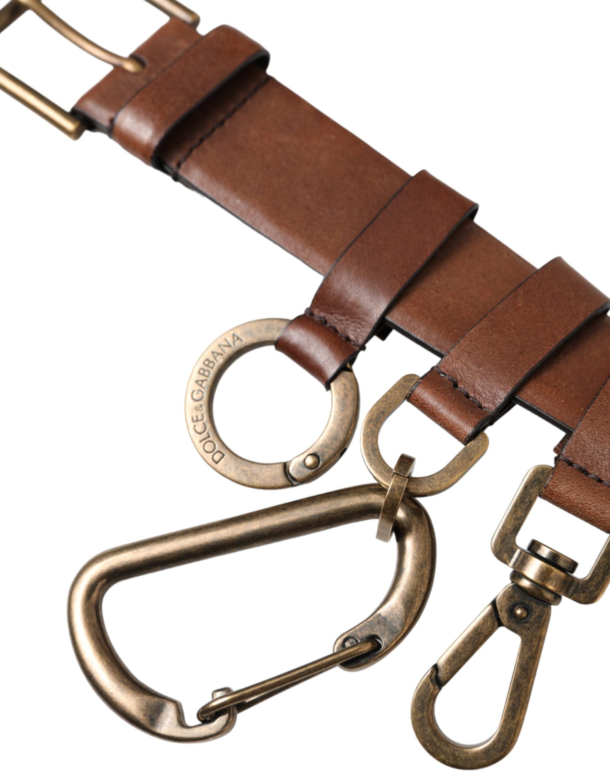 Dolce & Gabbana Brown Calf Leather Gold Metal Buckle Belt Men