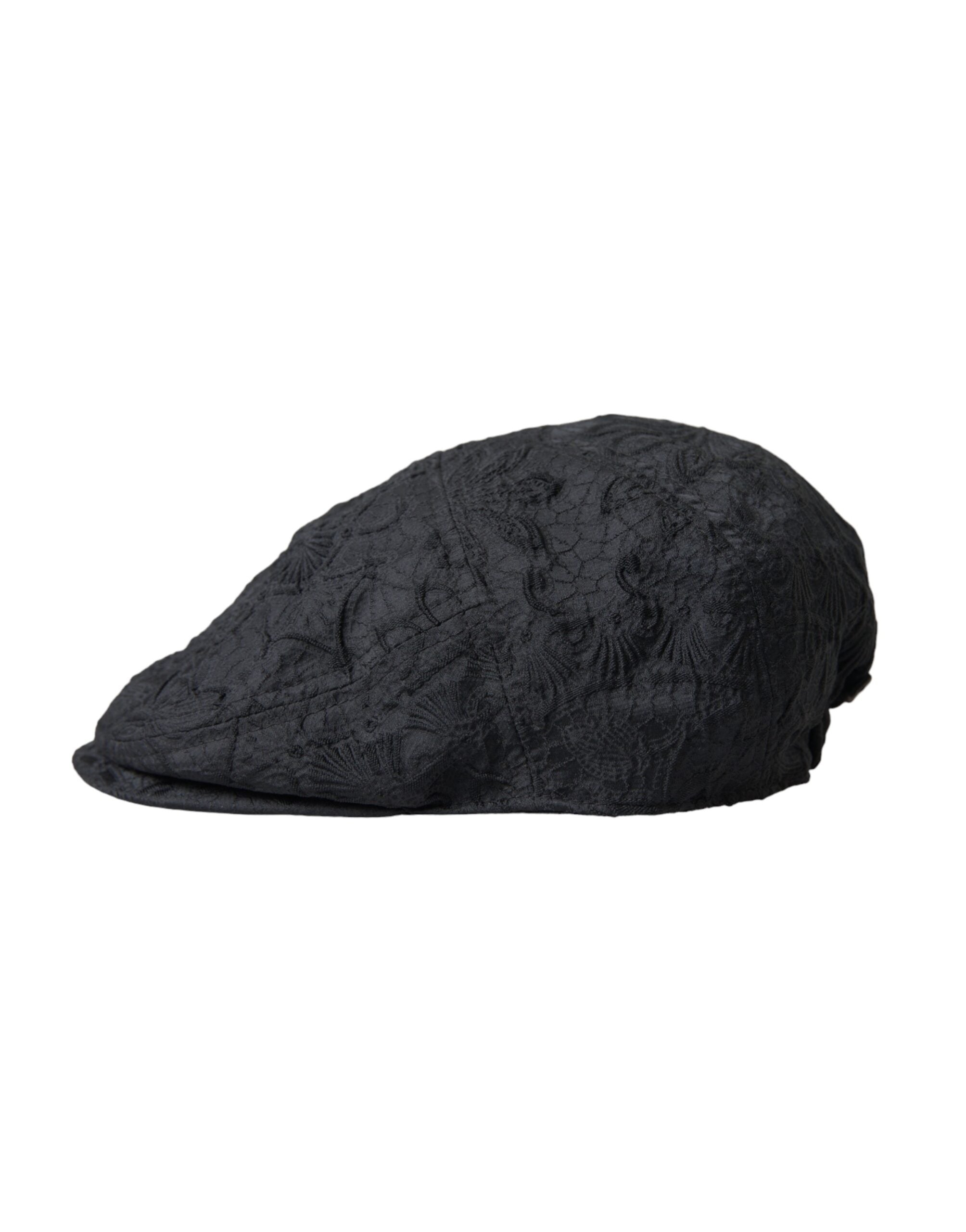 Dolce & Gabbana Black Floral Brocade Newsboy Hat Men