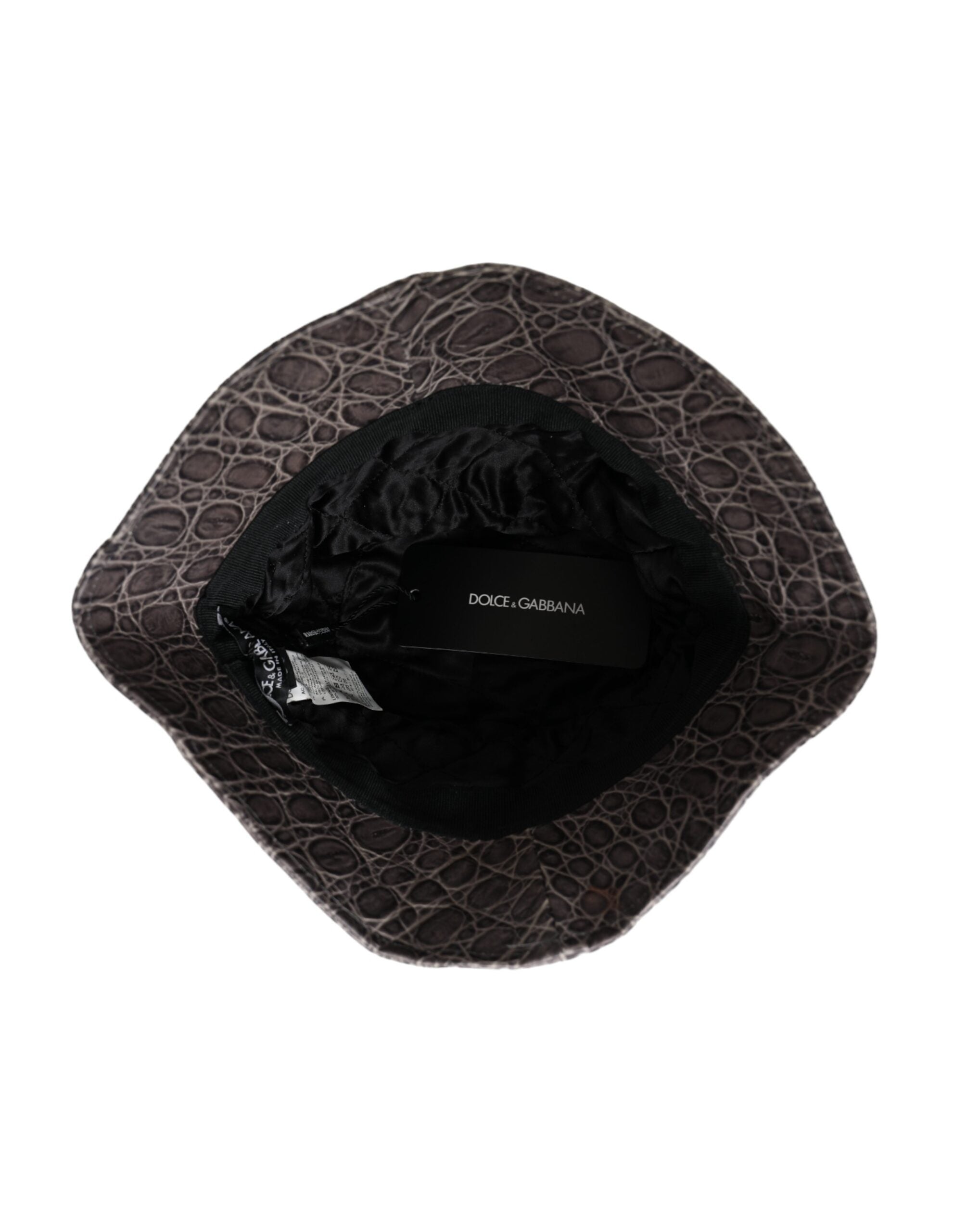 Dolce & Gabbana Black Gray Patterned Leather Bucket Hat