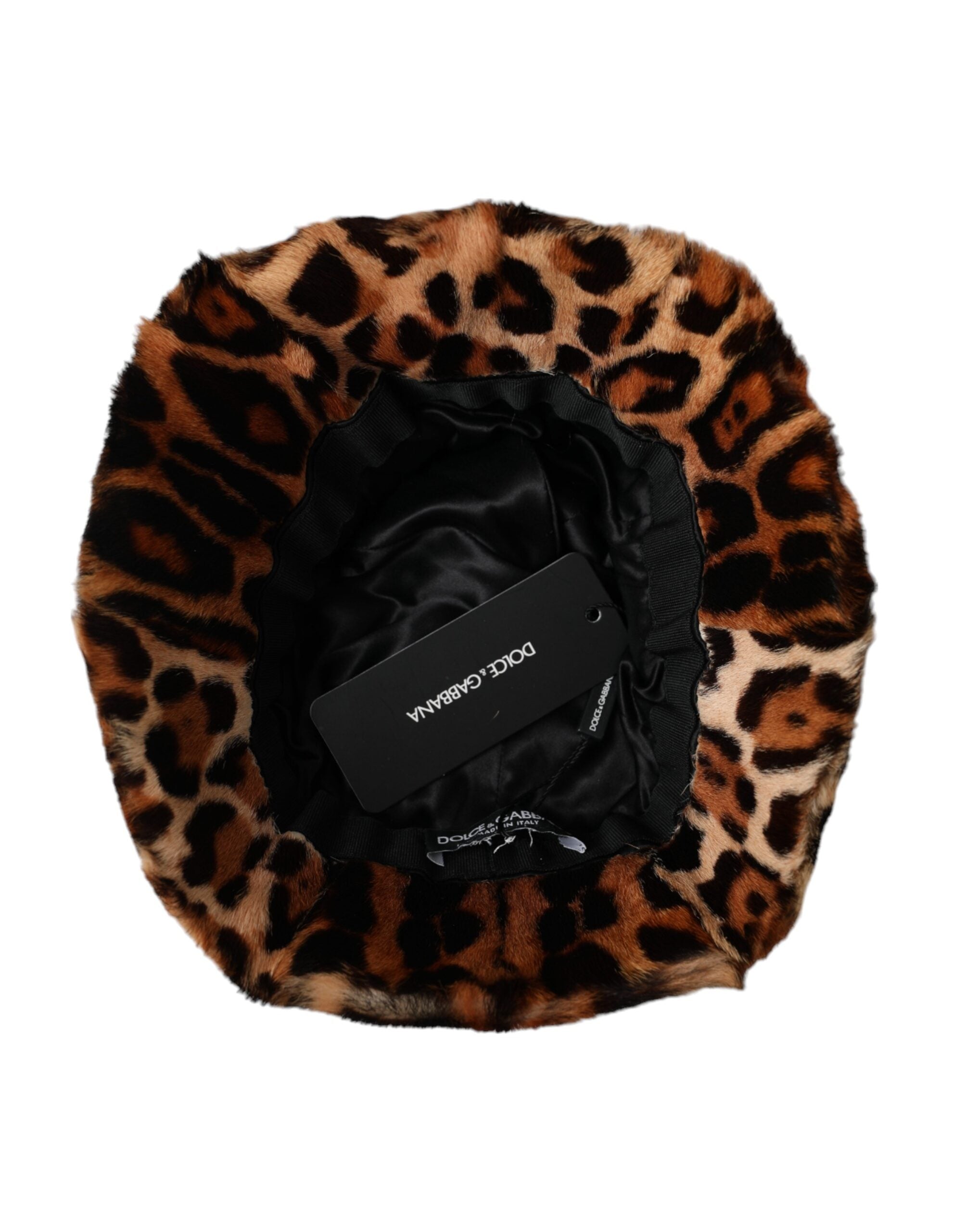 Dolce & Gabbana Brown Leopard Fur Women Bucket Hat