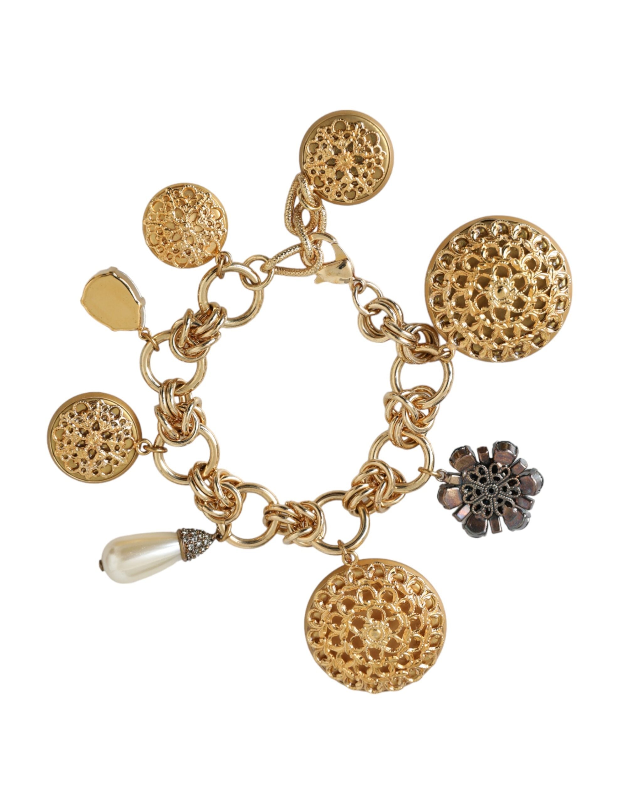 Dolce & Gabbana Gold Tone Brass Chain Crystal Women Bracelet