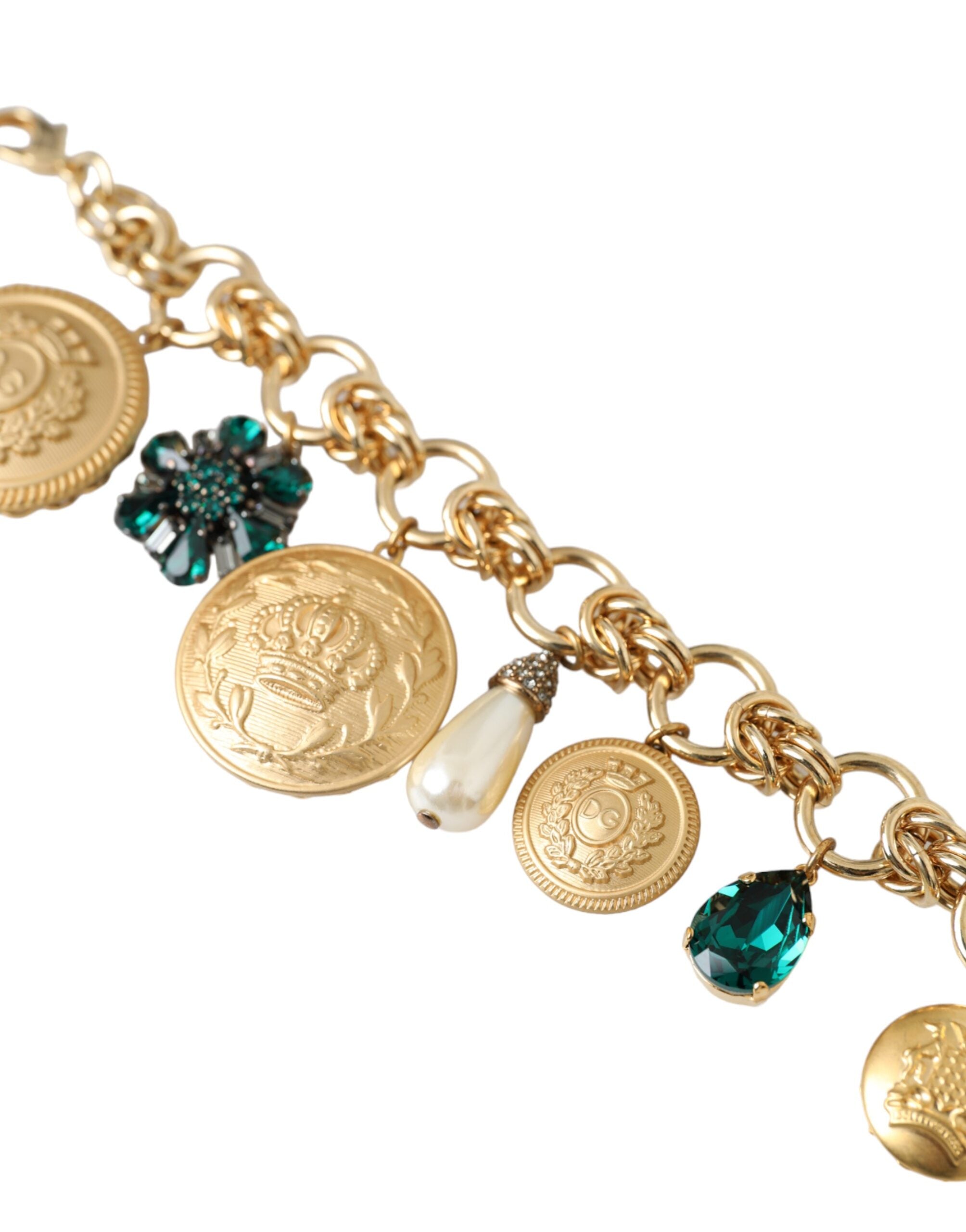 Dolce & Gabbana Gold Tone Brass Chain Crystal Women Bracelet