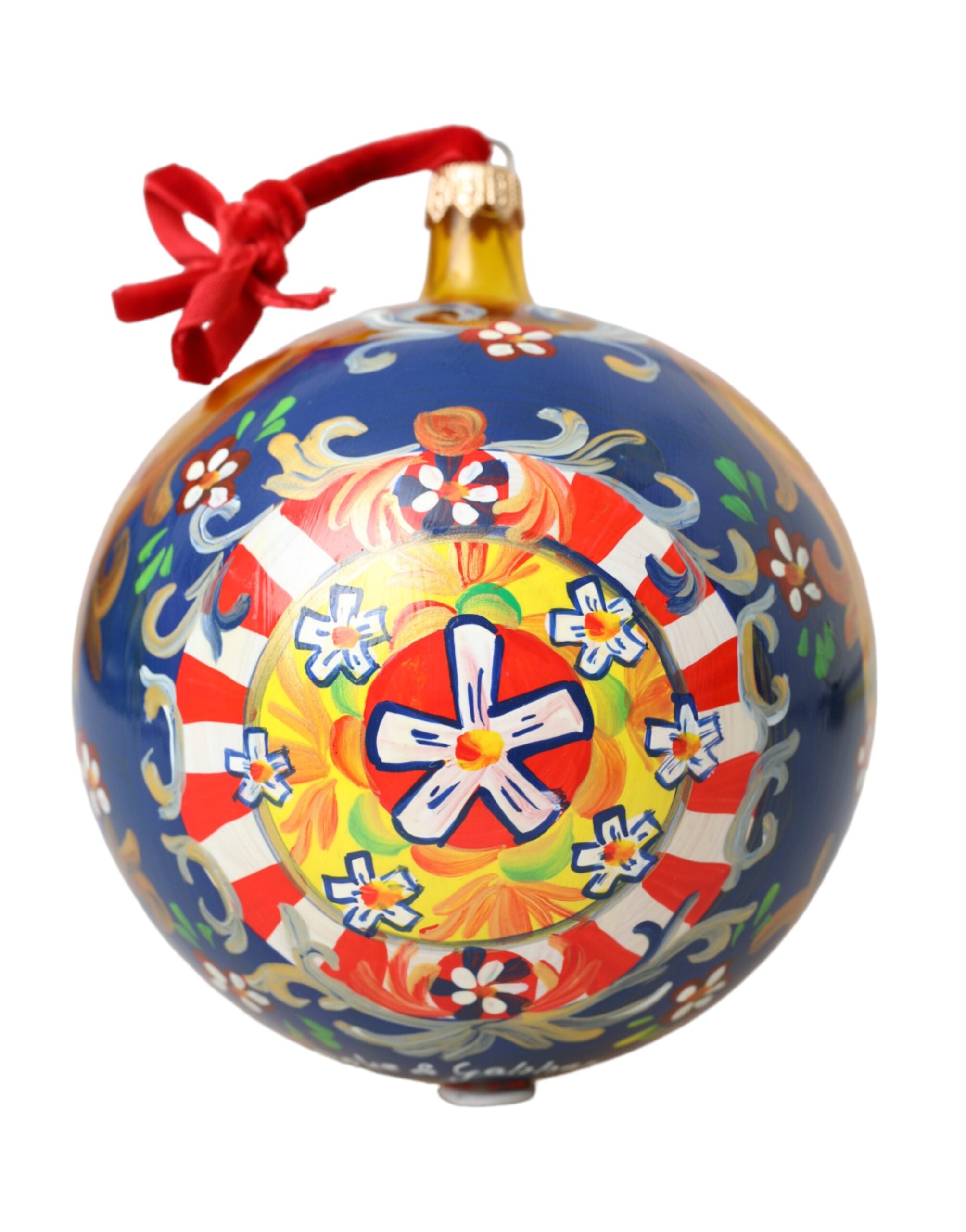 Dolce & Gabbana Gold Tone Carretto Print Round Ornament Christmas Ball