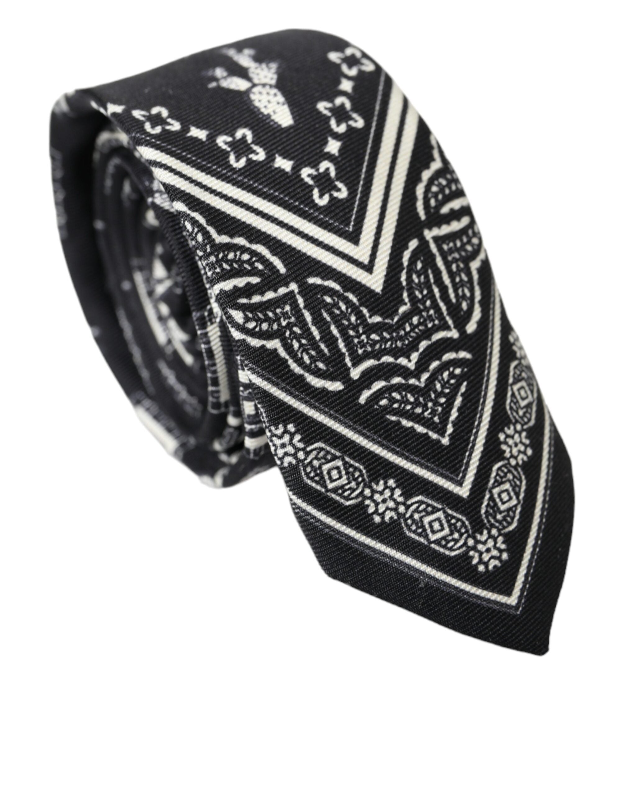 Dolce & Gabbana Black White Patterned 100% Silk Adjustable Tie