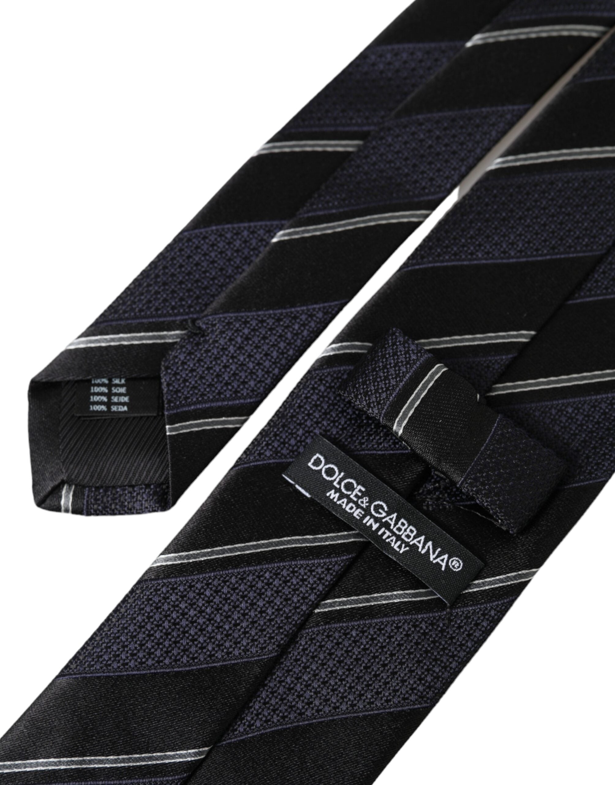 Dolce & Gabbana Black White Stripes Silk Adjustable Tie