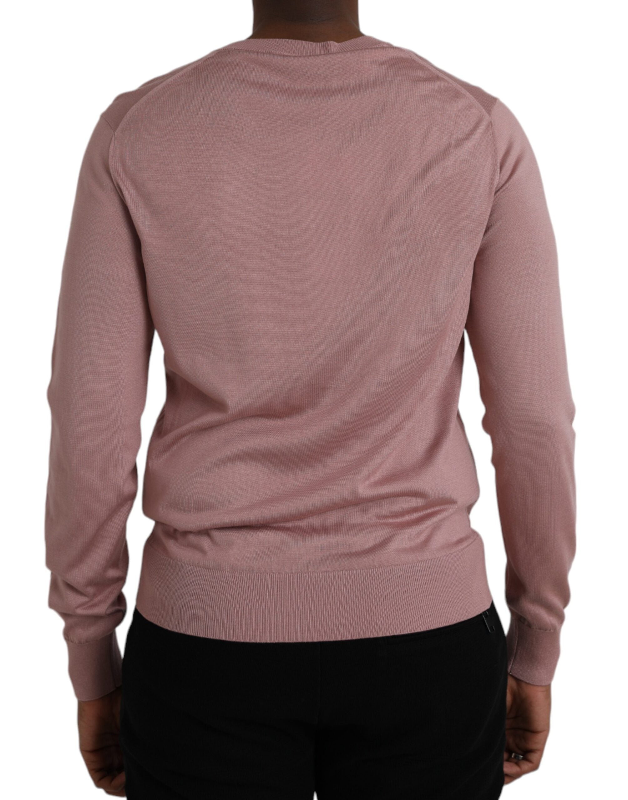 Dolce & Gabbana Pink Silk V-neck Long Sleeve Pullover Sweater