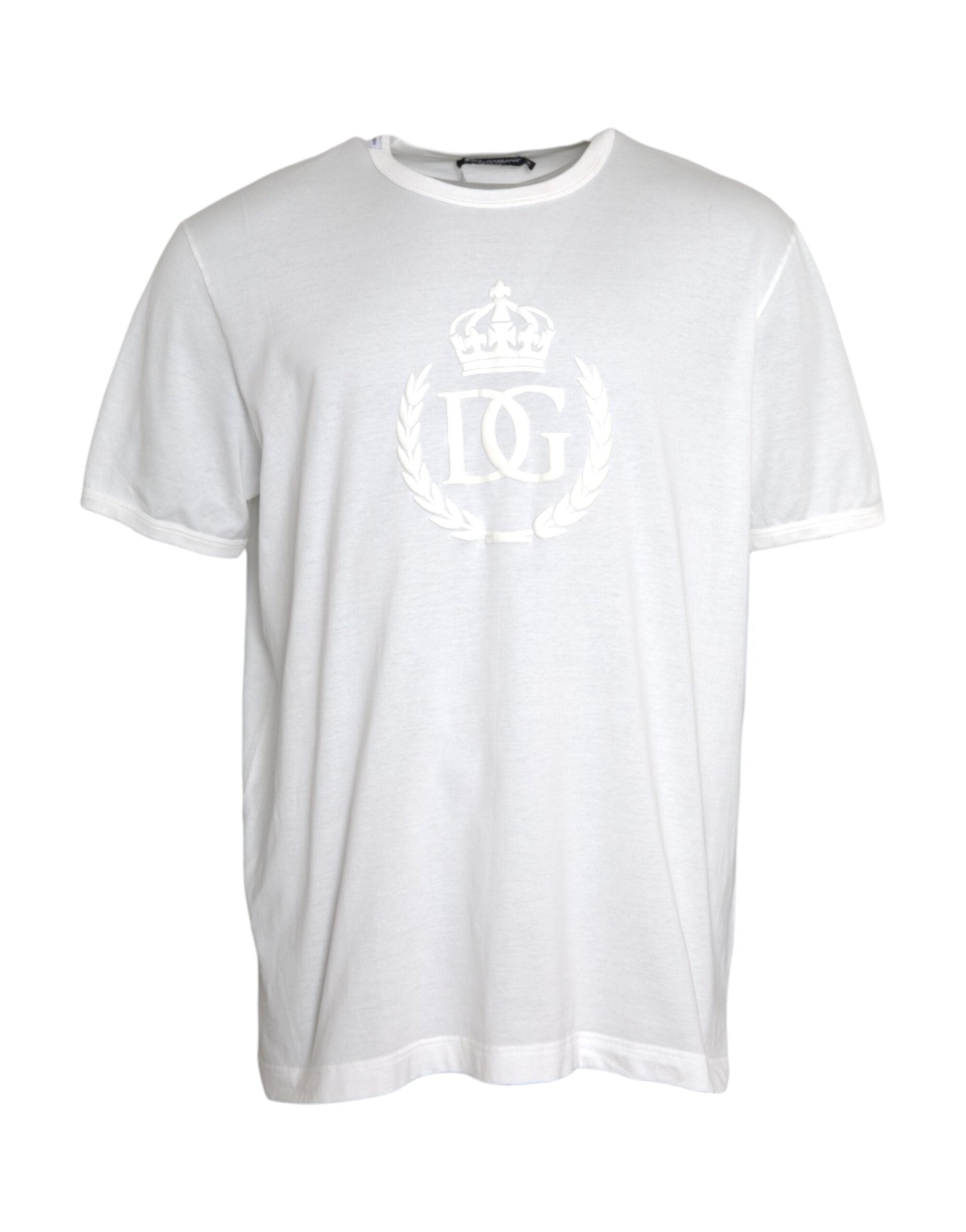 Dolce & Gabbana White Logo Embossed Cotton Crewneck T-shirt