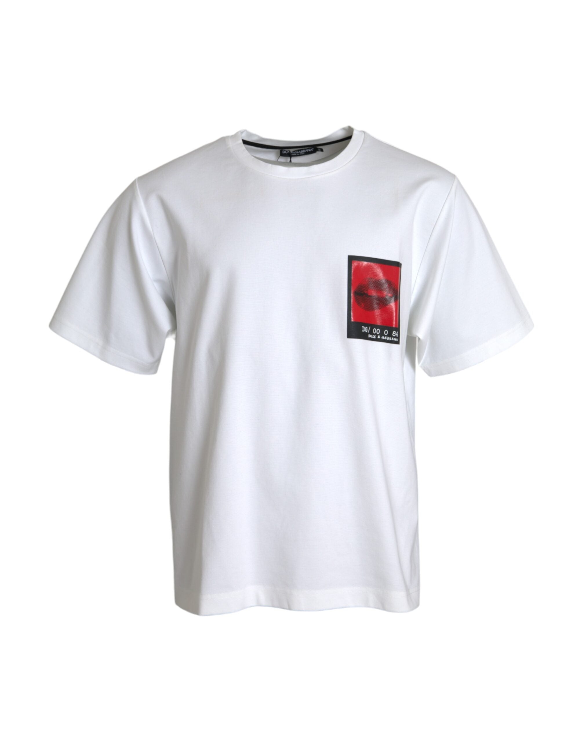 Dolce & Gabbana White Red Lips Print Cotton Men T-shirt