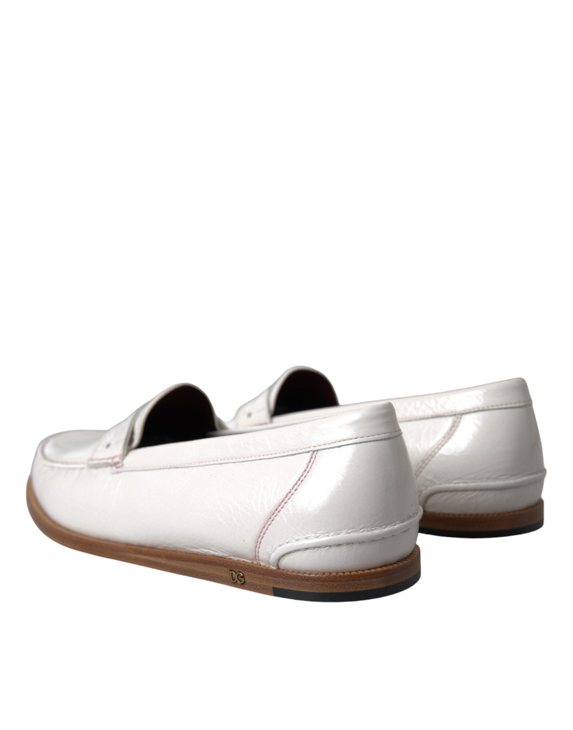 Dolce & Gabbana White Leather Slip On Mocassin Loafers Shoes