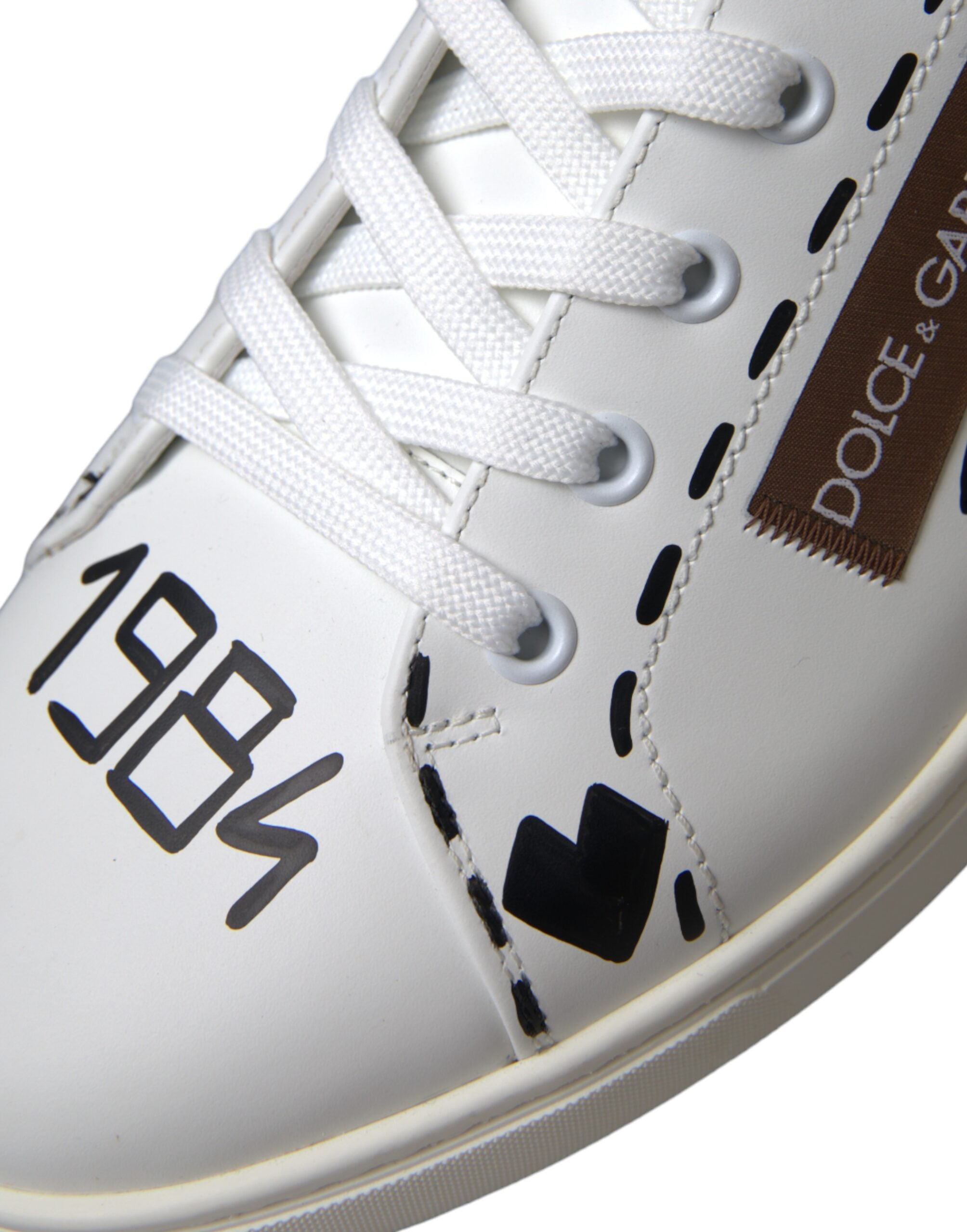 Dolce & Gabbana White Brown Leather Logo Low Top Sneakers Shoes