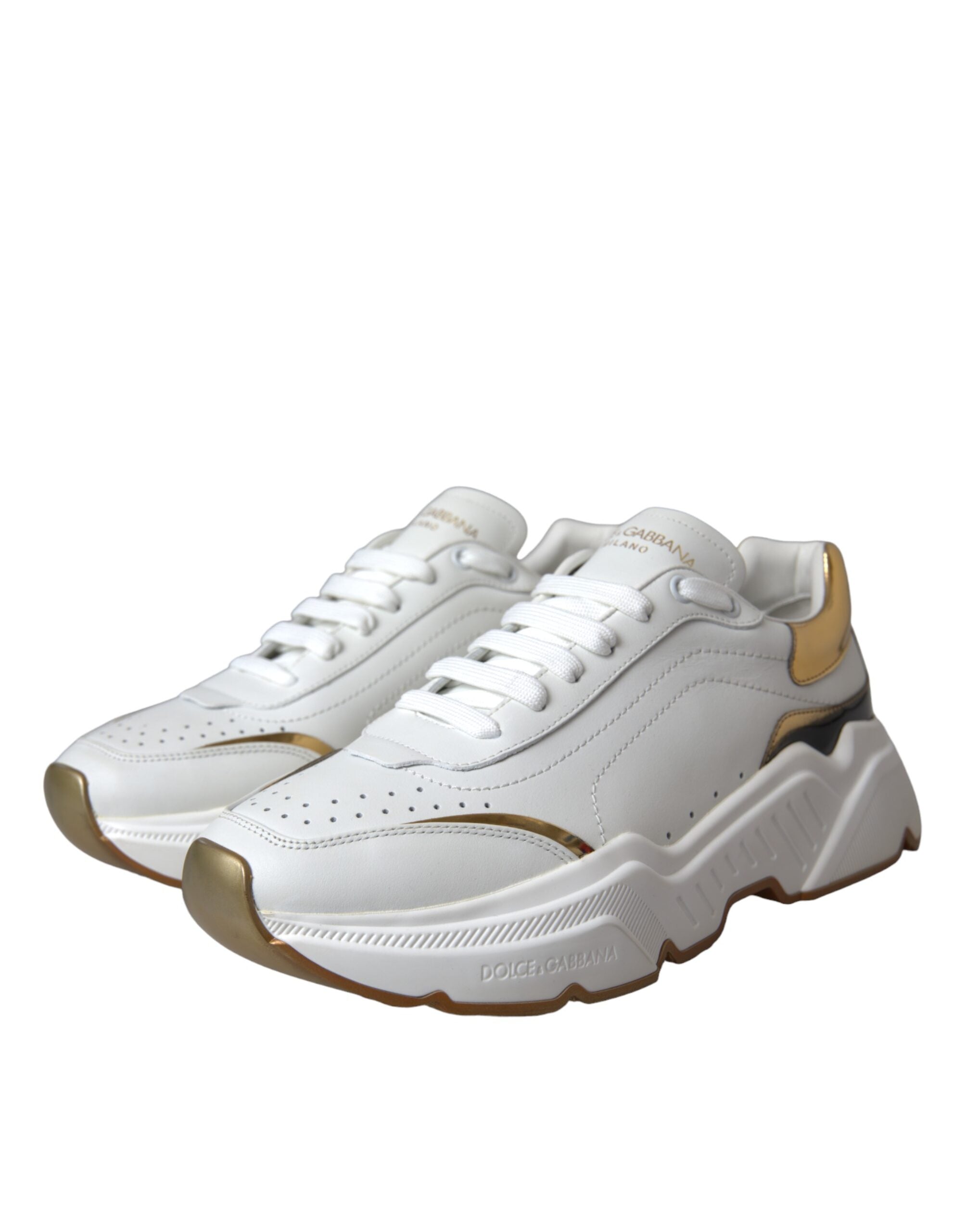 Dolce & Gabbana White Gold DAYMASTER Leather Sneakers Shoes