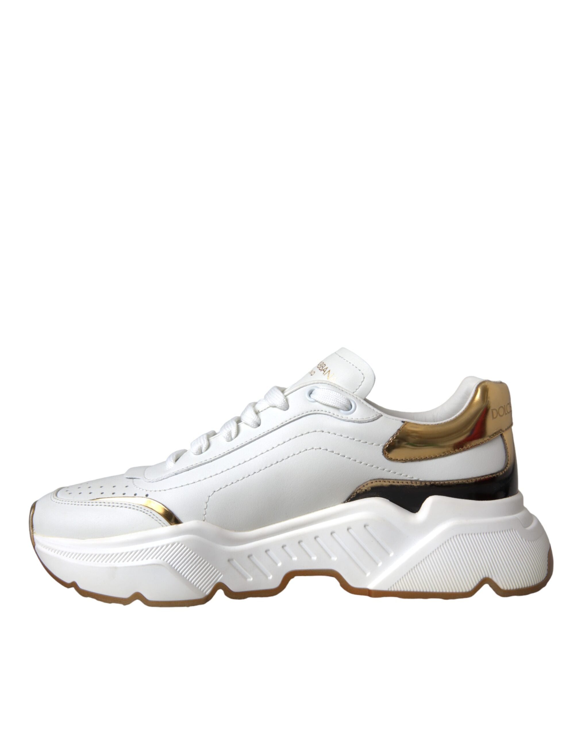 Dolce & Gabbana White Gold DAYMASTER Leather Sneakers Men Shoes