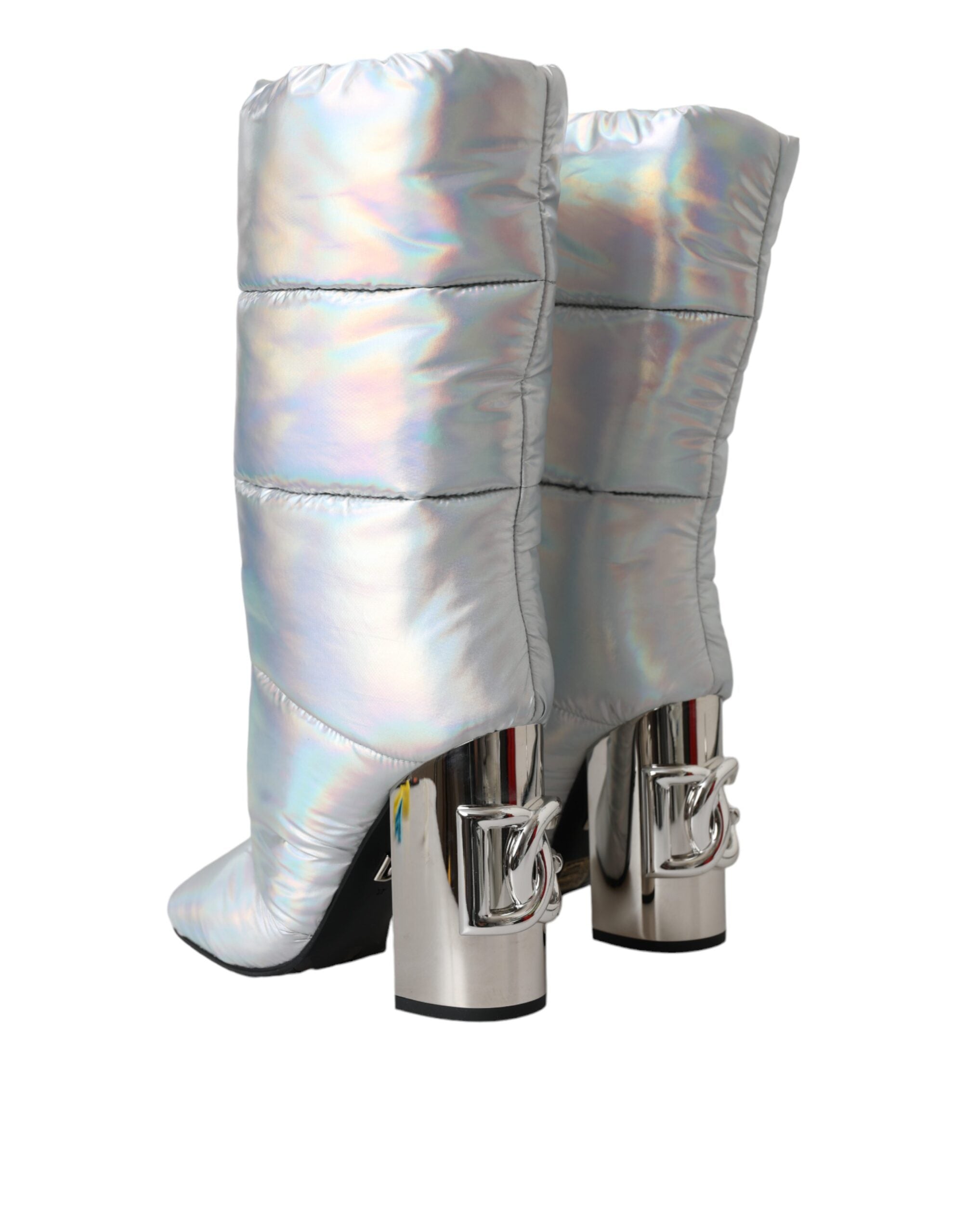 Dolce & Gabbana Silver Padded DG Logo Heels Boots Shoes