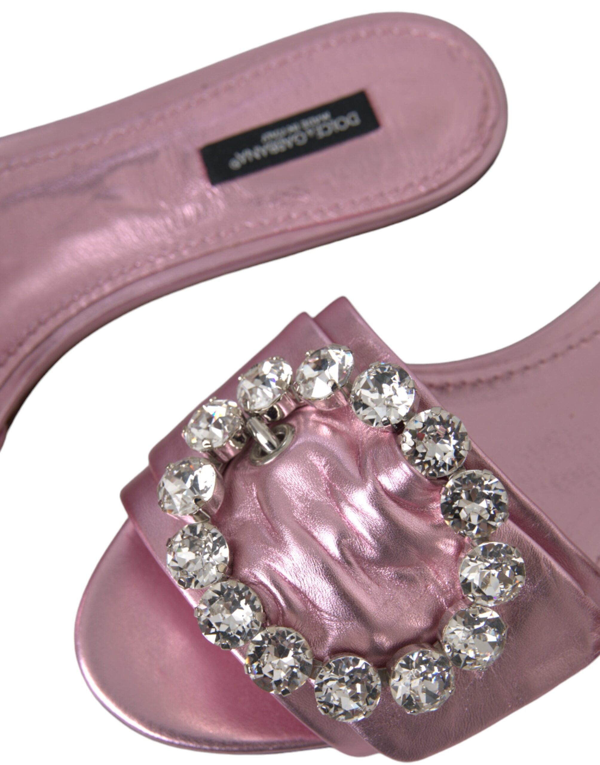 Dolce & Gabbana Pink Crystal Leather Flats Sandals Shoes