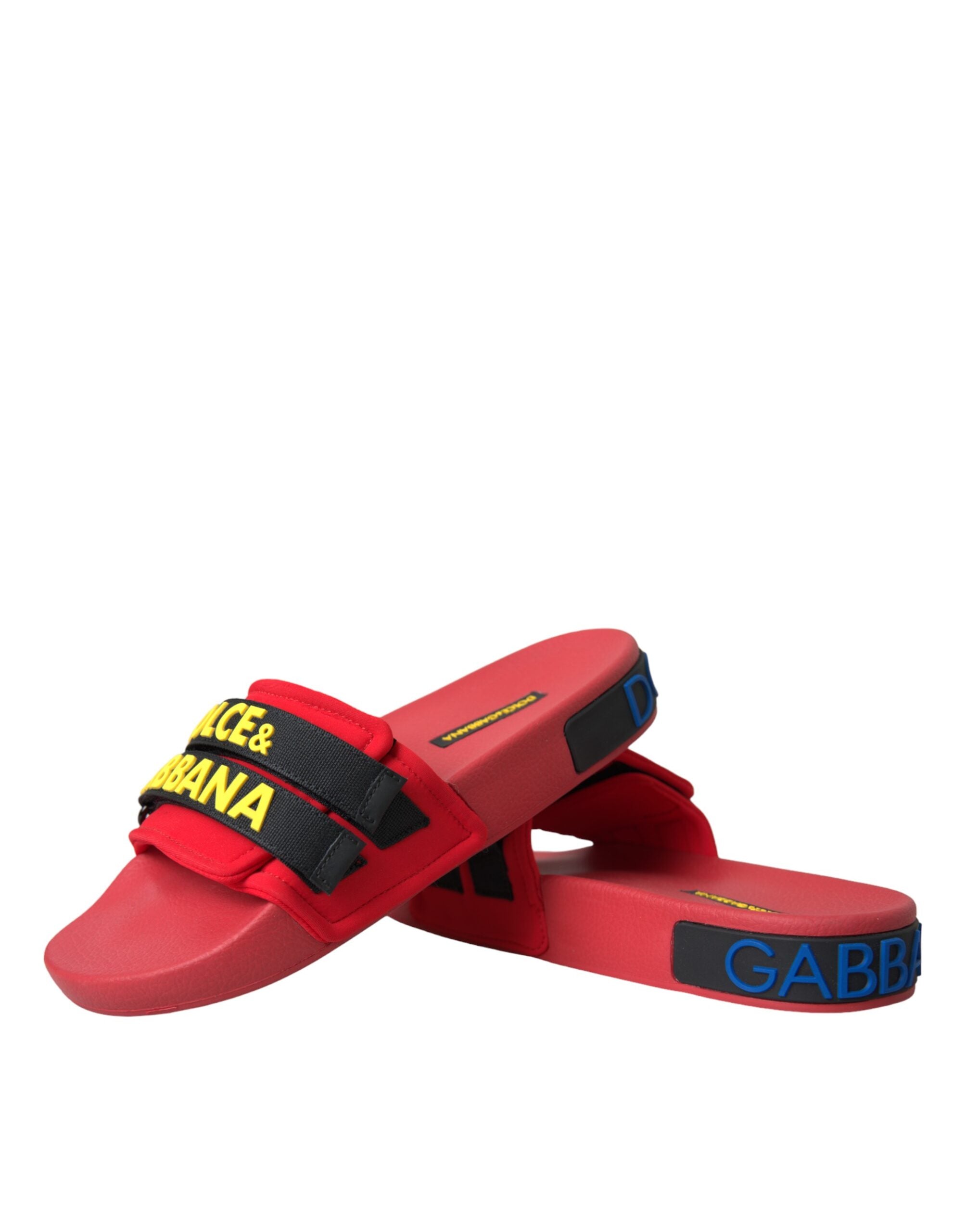 Dolce & Gabbana Red Black Logo Beachwear Flats Sandals Shoes