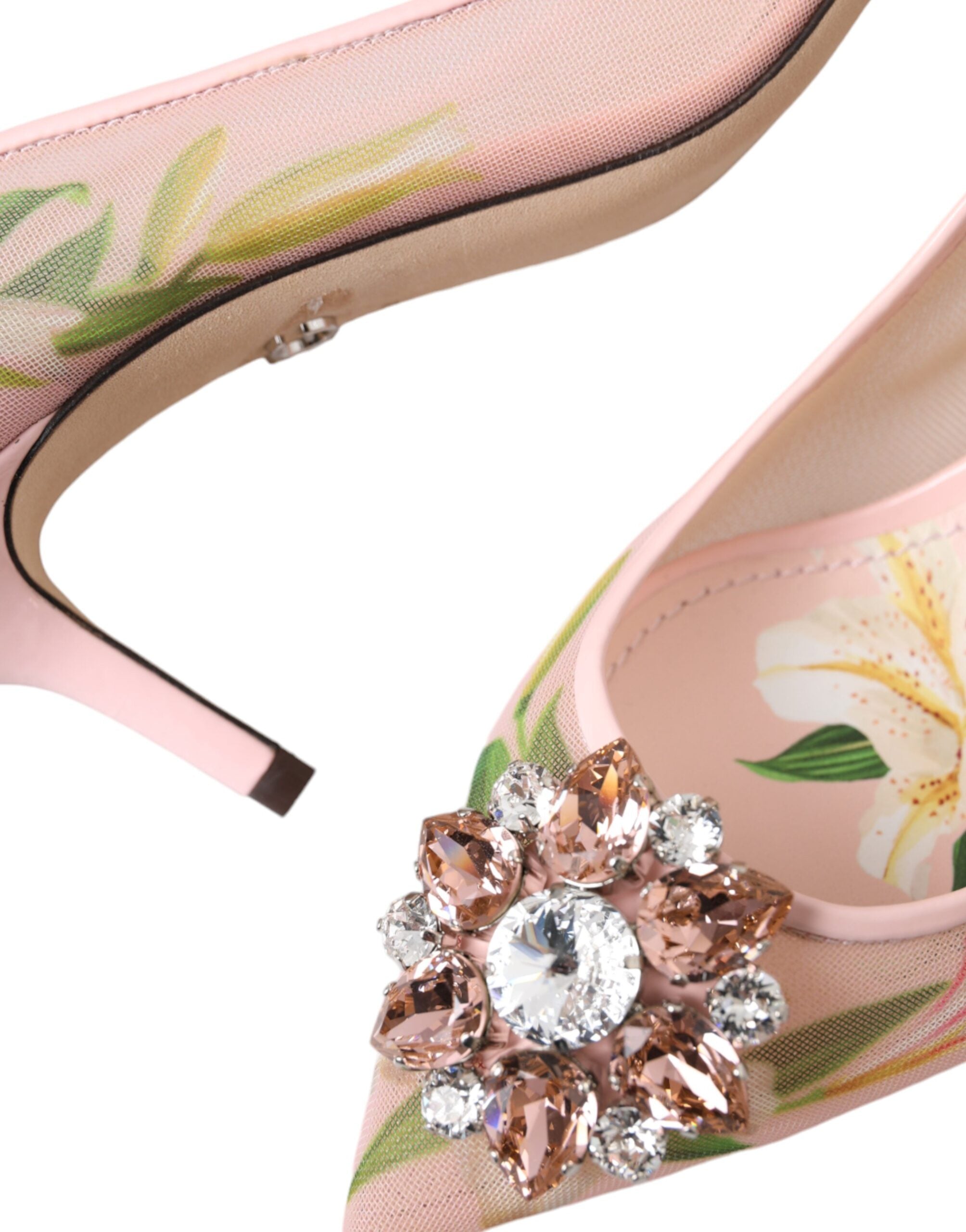 Dolce & Gabbana Pink Floral Crystal Bellucci Pumps Shoes