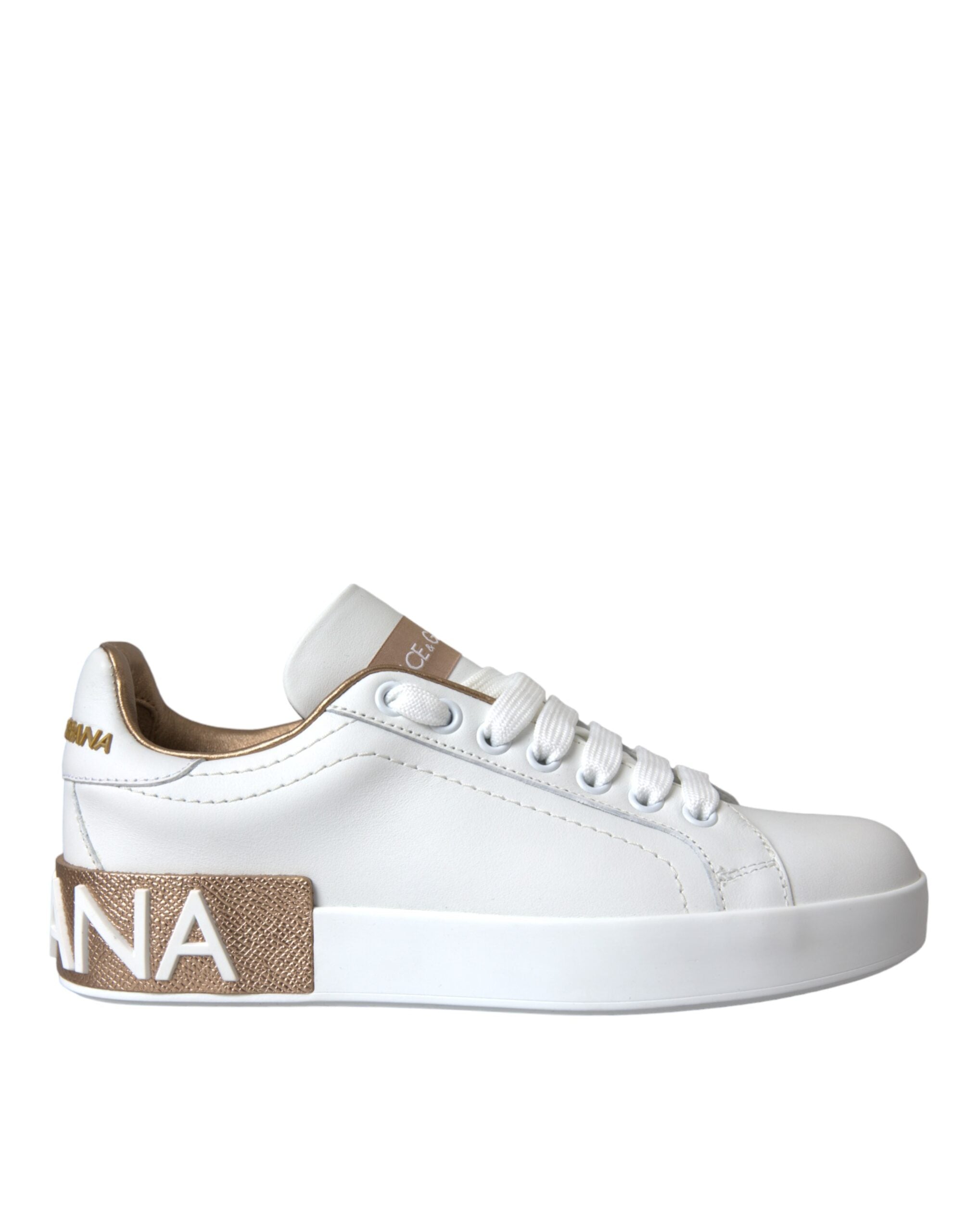 Dolce & Gabbana White Portofino Leather Logo Sneaker Shoes