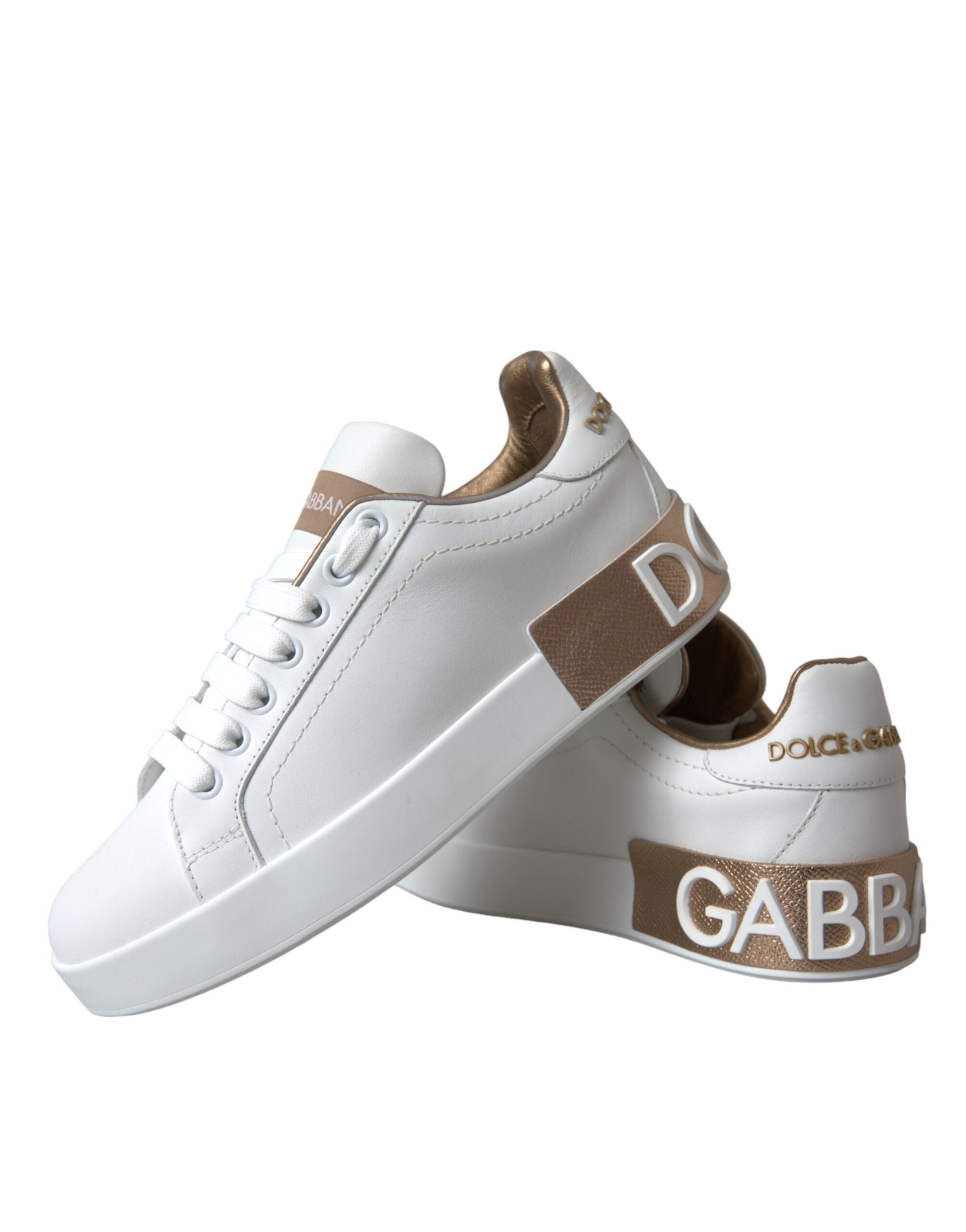 Dolce & Gabbana White Portofino Leather Logo Sneaker Shoes