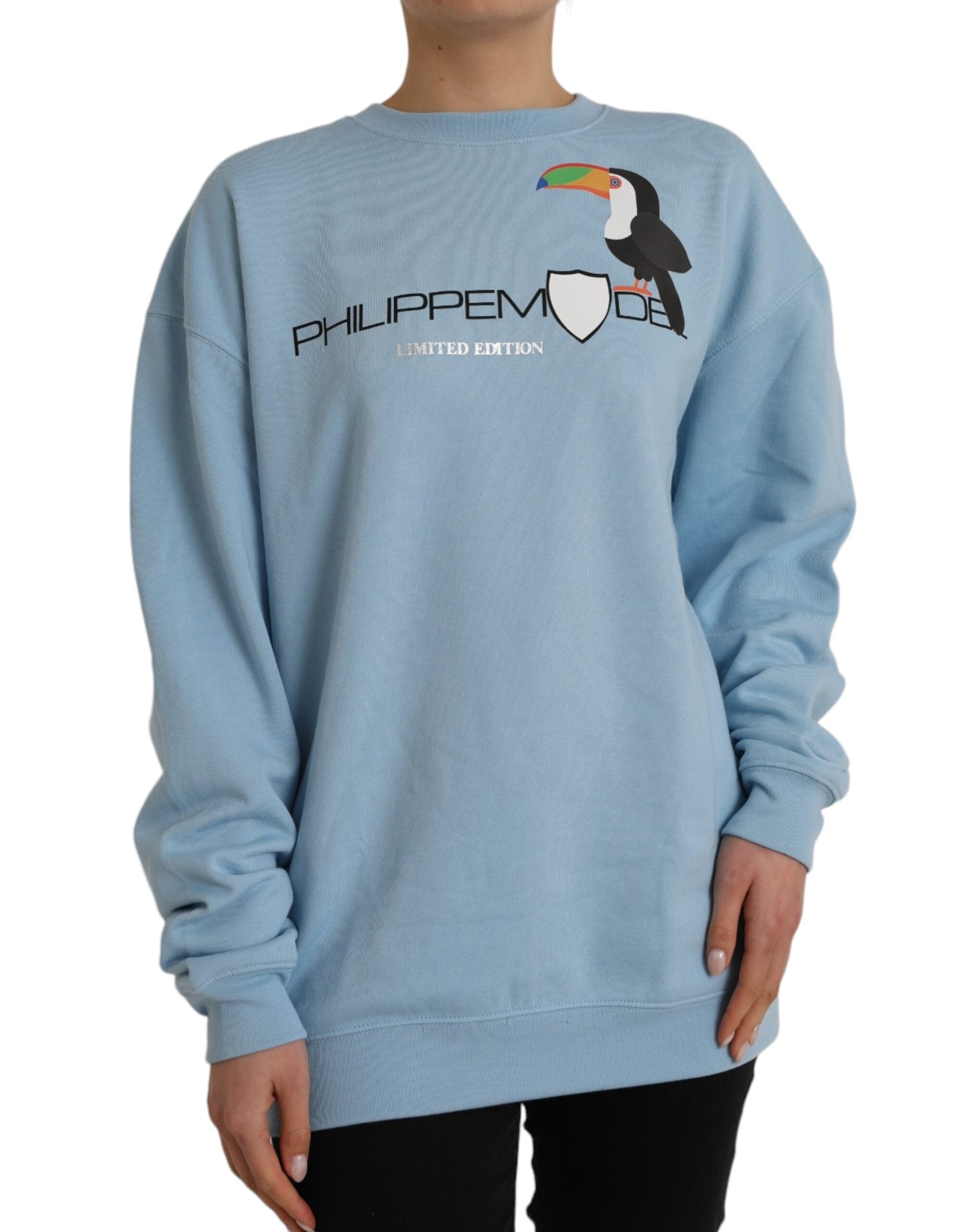 Philippe Model Light Blue Cotton Logo Long Sleeves Pullover Sweater