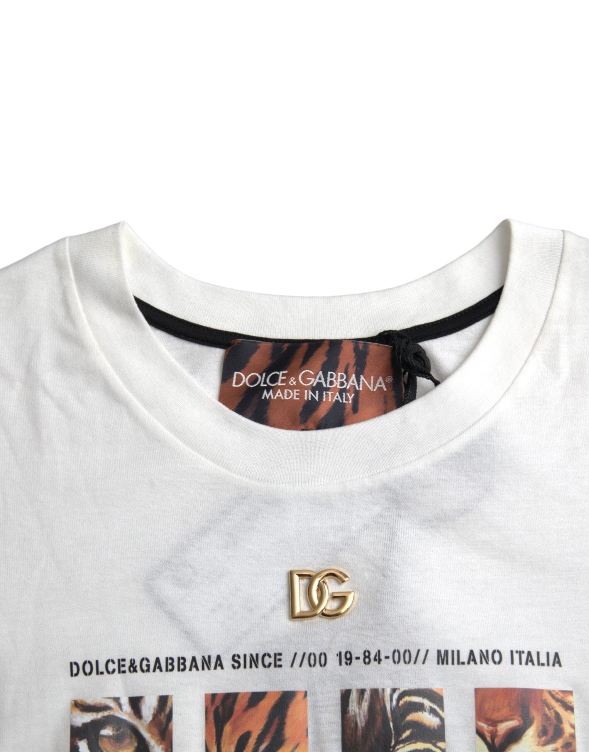 Dolce & Gabbana White Cotton Short Sleeves Crew Neck T-shirt