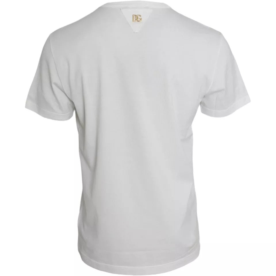 Dolce & Gabbana White Logo Floral Cotton Crew Neck T-shirt